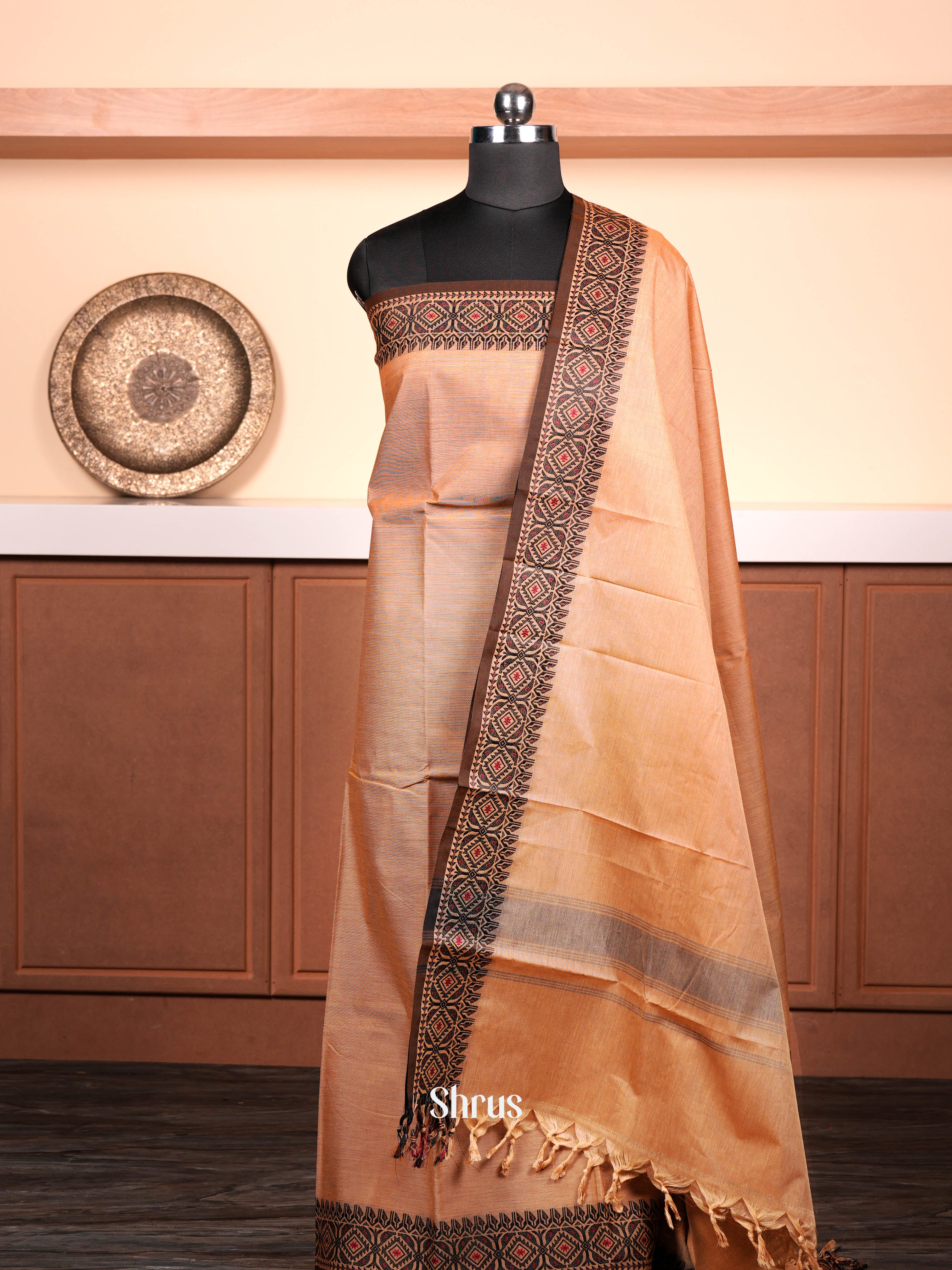 Pale Orange & Brown - chettinad top &  dupatta combo