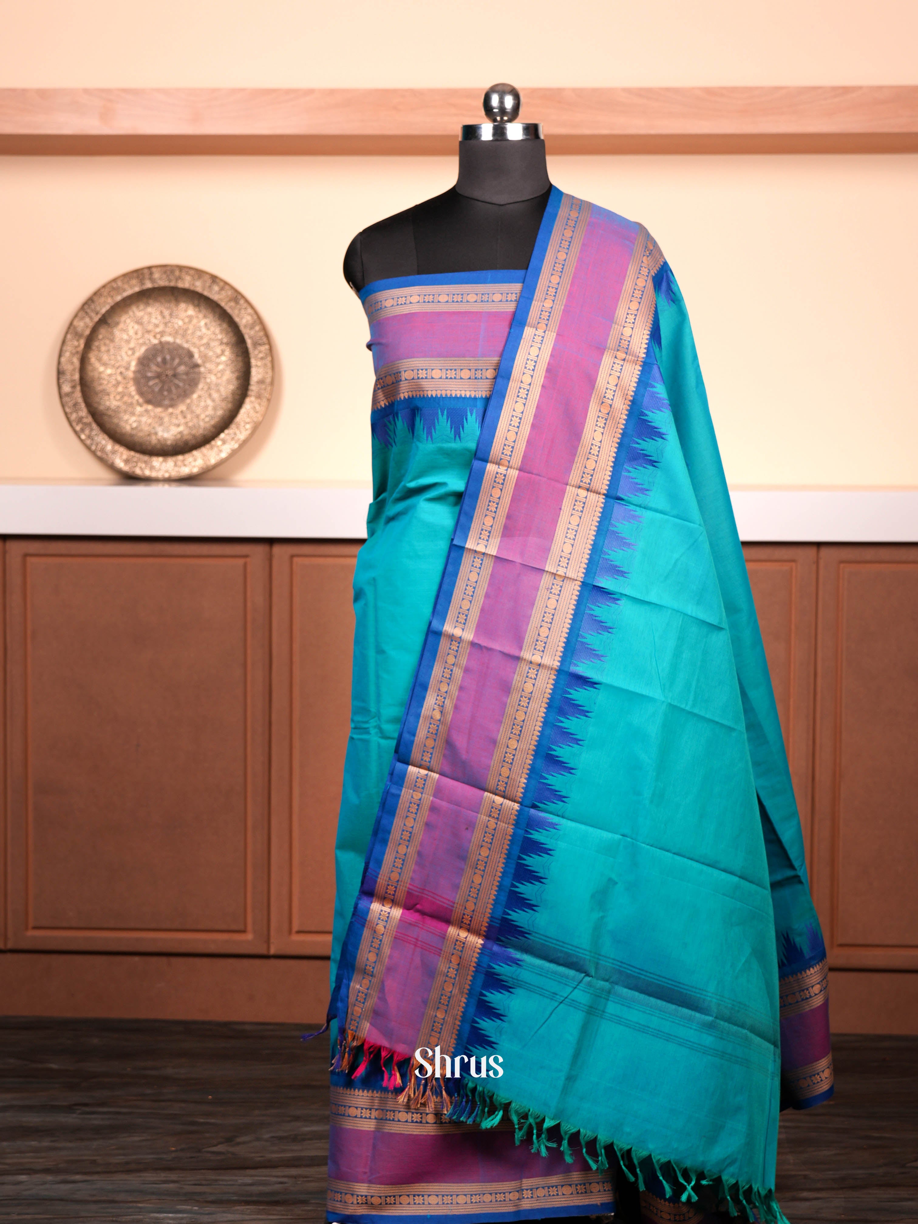 Teal & Purple   - chettinad top & dupatta combo