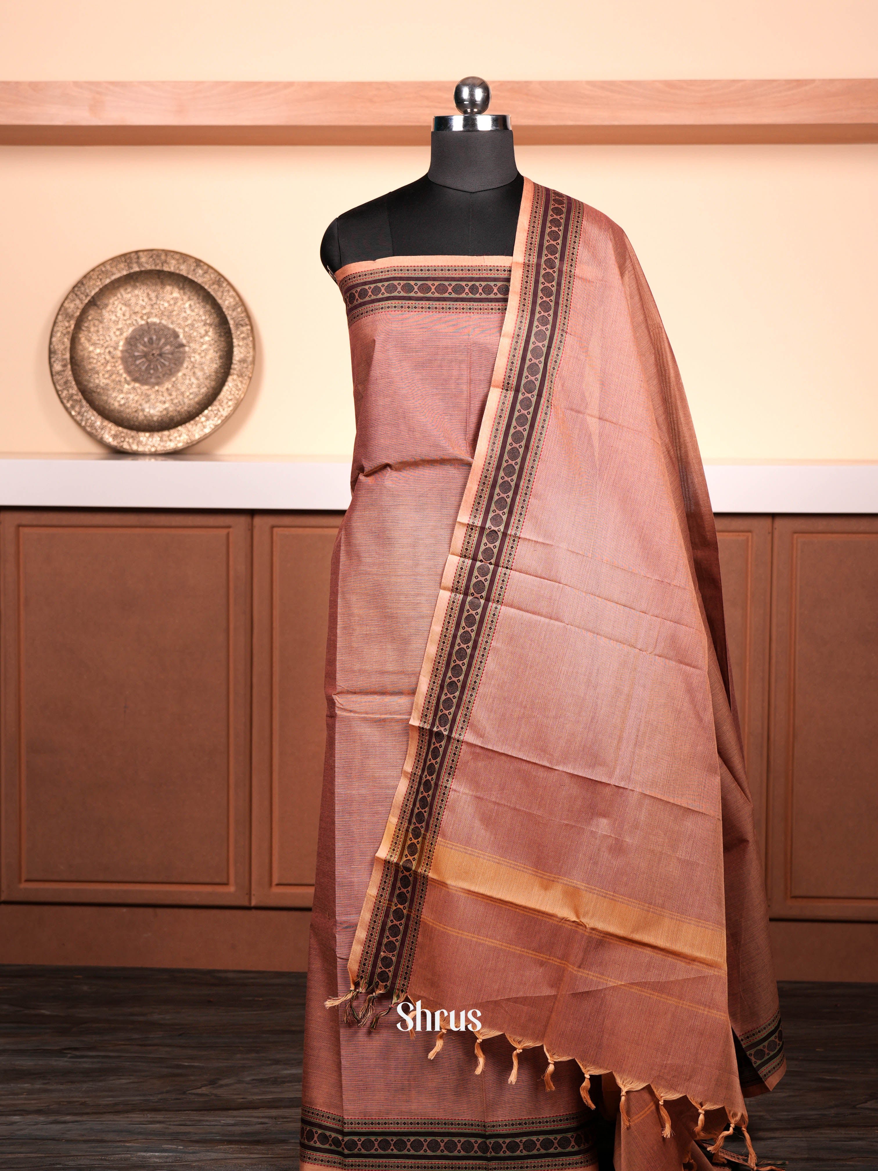 Light Brown  - chettinad top &dupatta combo