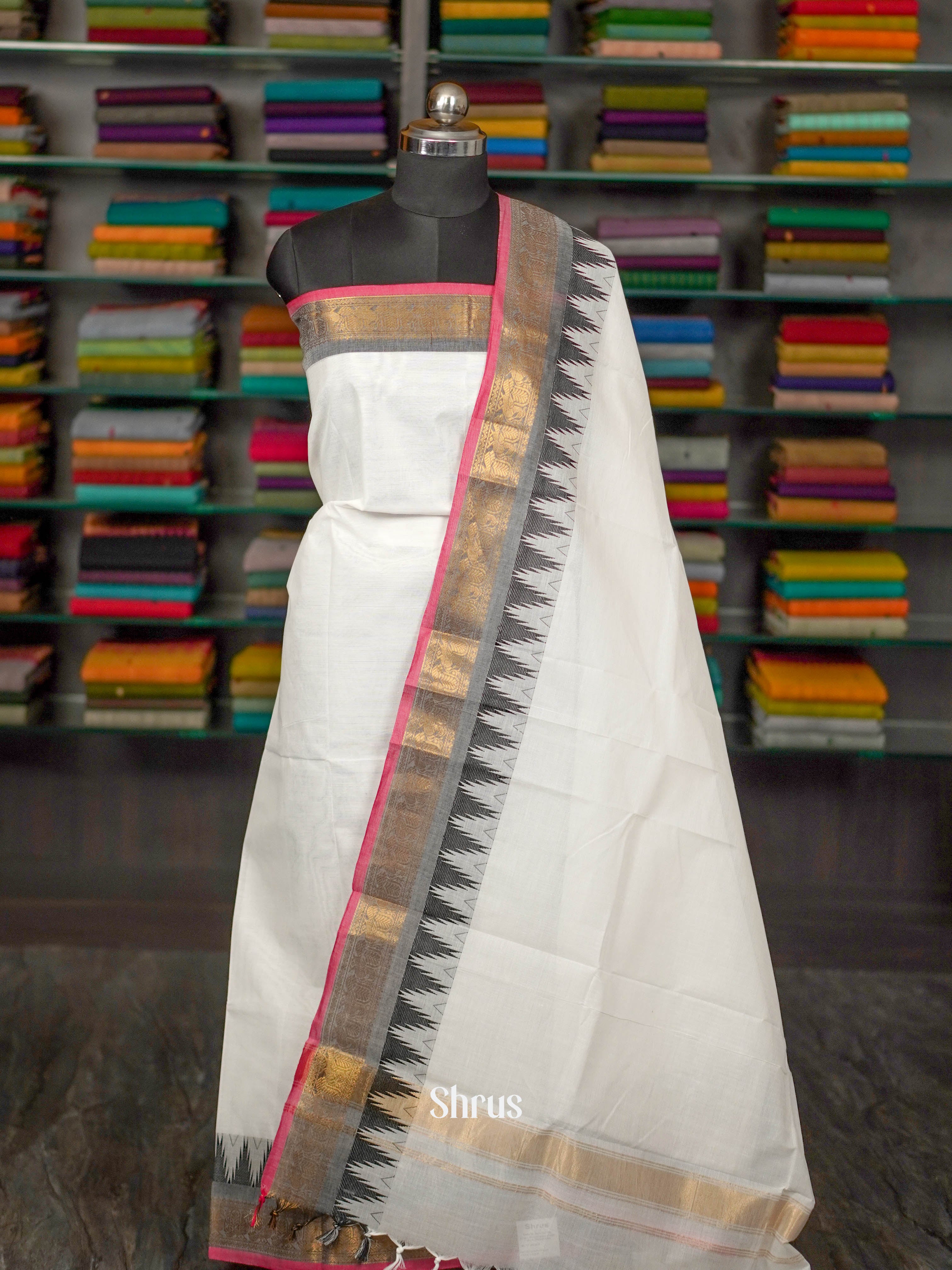 White & Grey - chettinad top & dupatta combo