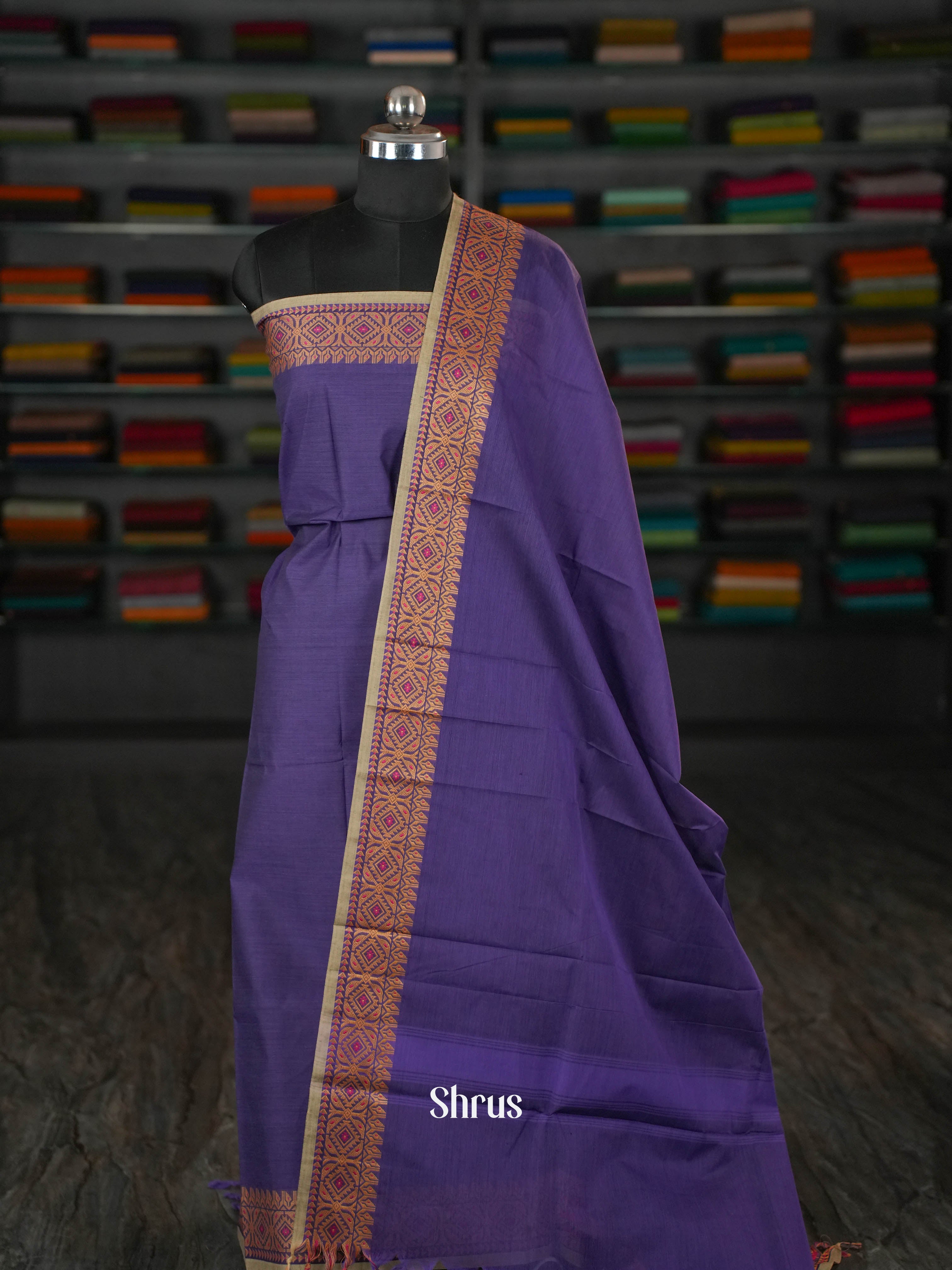 Purple & Cream - chettinad top & dupatta combo