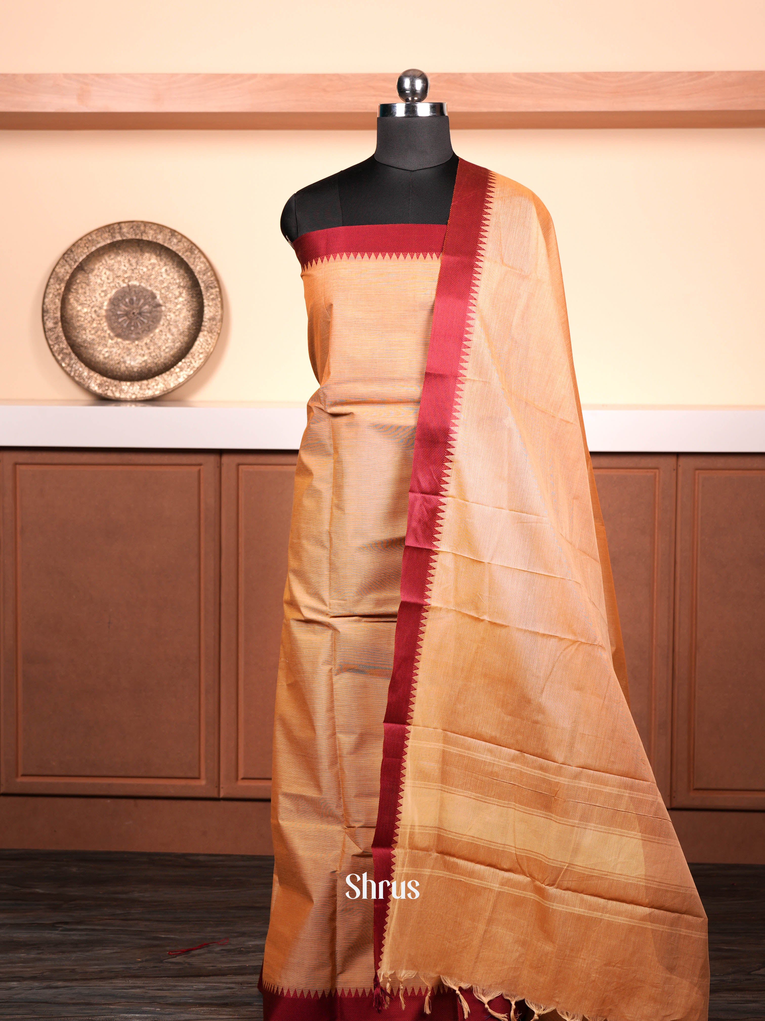 Lite Brown & Maroon - chettinad top & dupatta combo