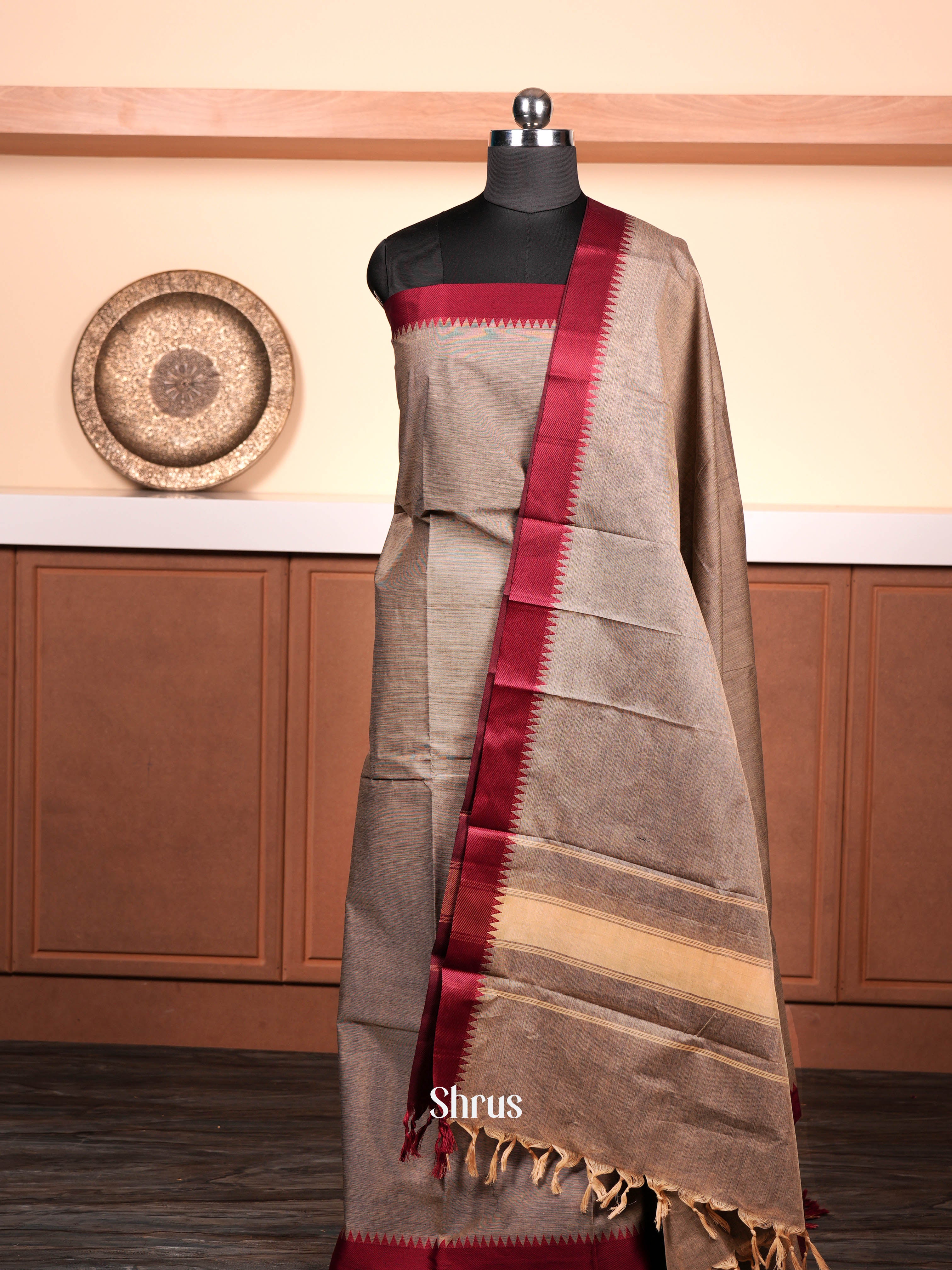 Grey & Maroon  - chettinad top & dupatta combo