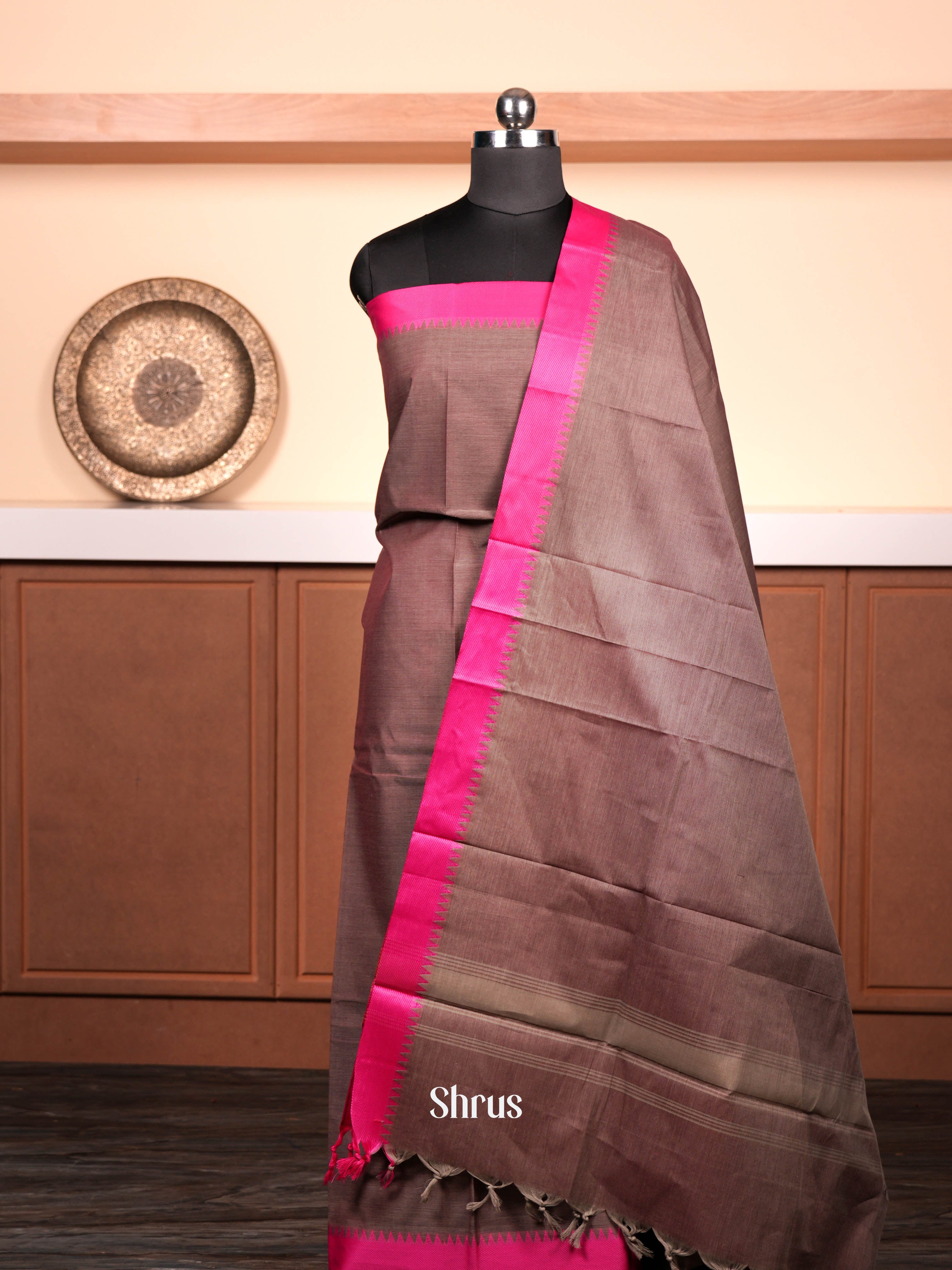 Grey & Pink  - chettinad top & dupatta combo