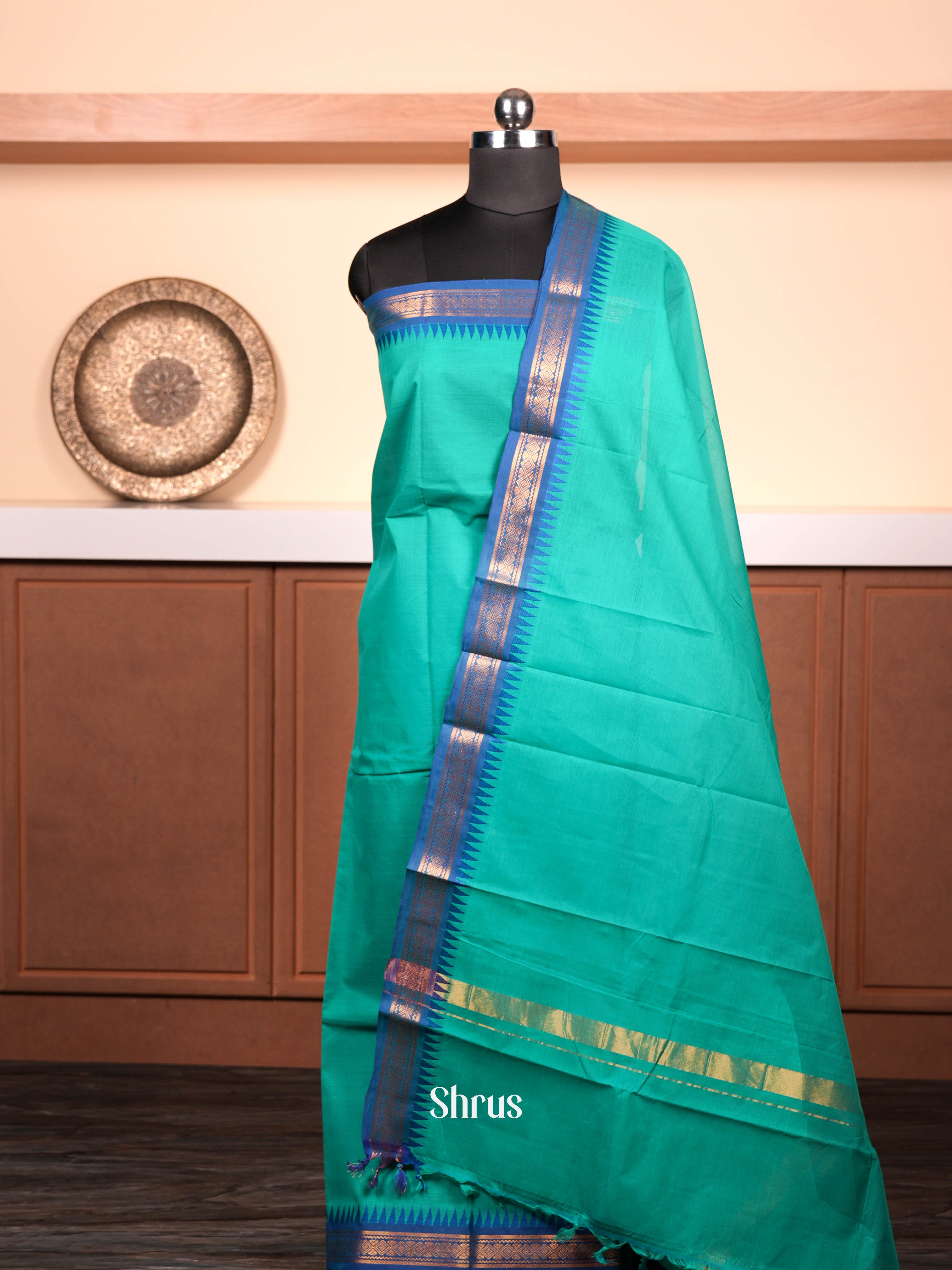 Teal & Blue  - chettinad top & dupatta combo