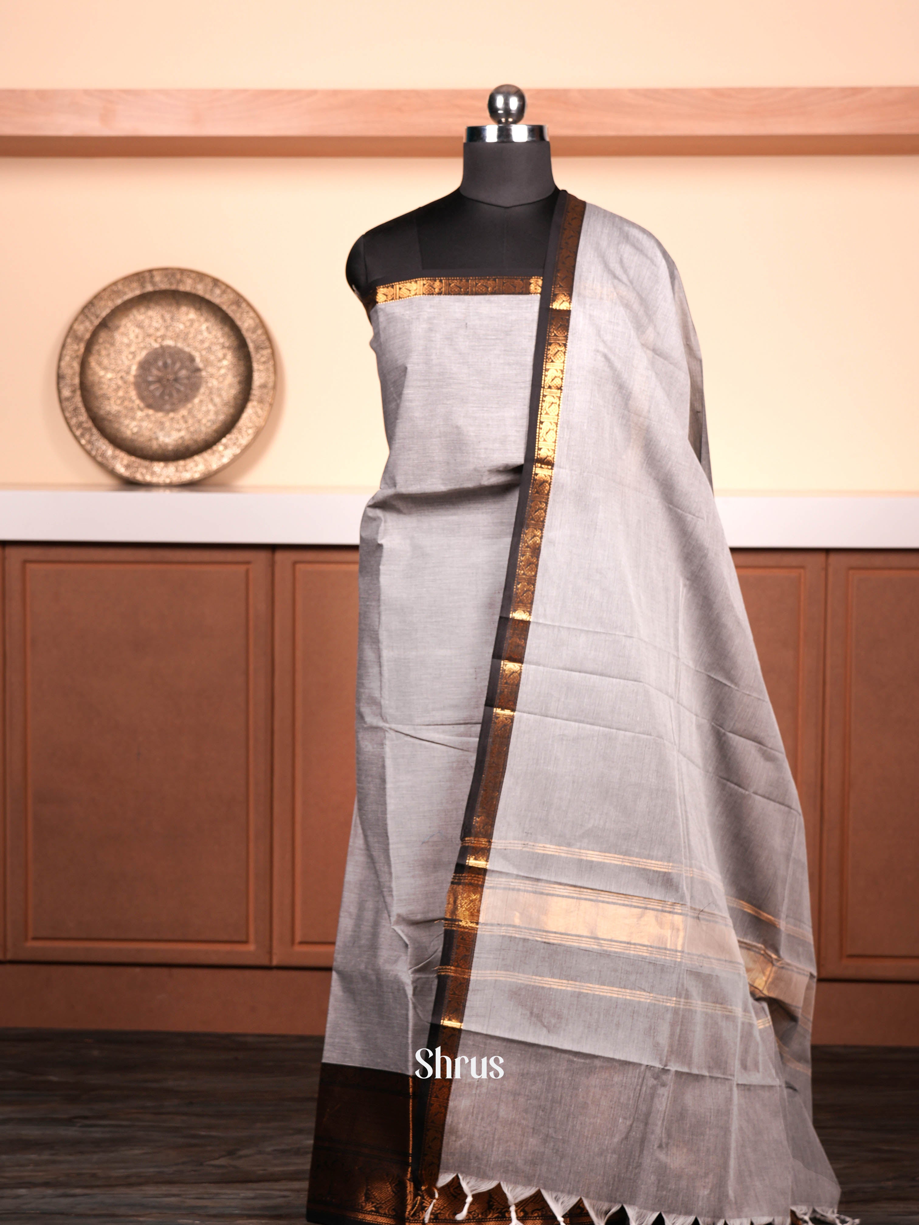 Grey & Black  - chettinad top & dupatta combo