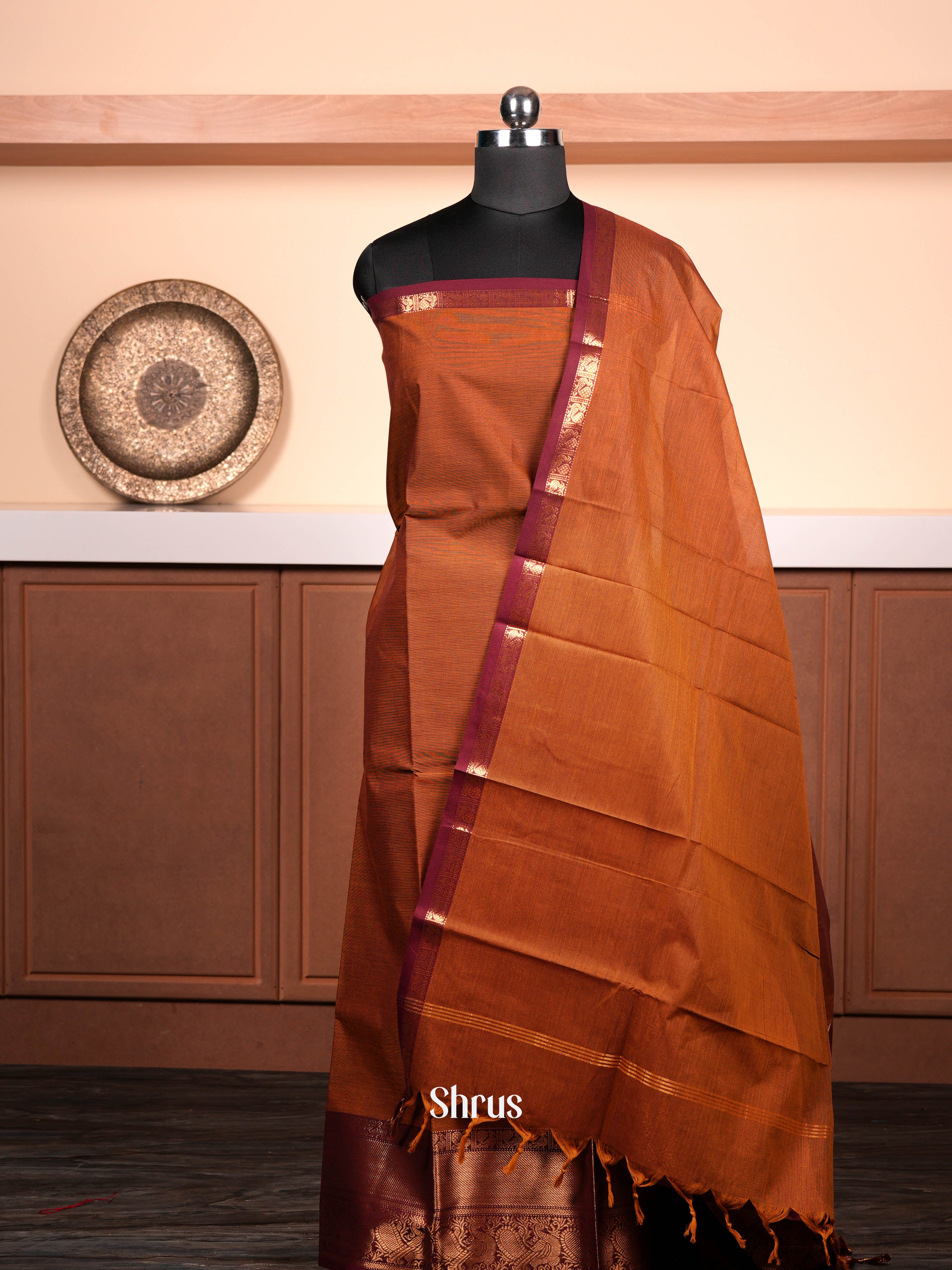 Mehandi & Maroon  - chettinad top & dupatta combo