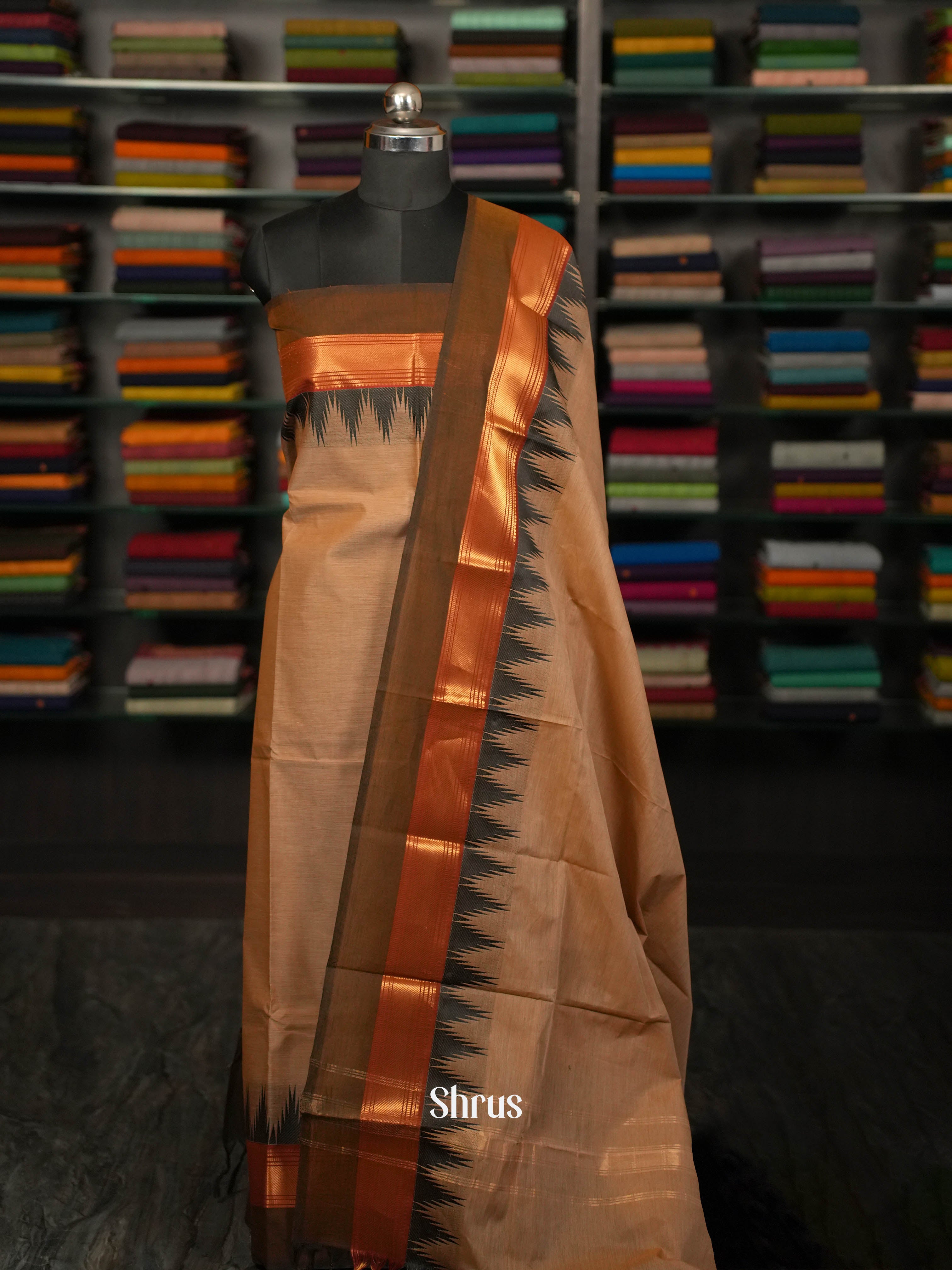 Light Brown & Brown - Chettinad Top & dupatta combo