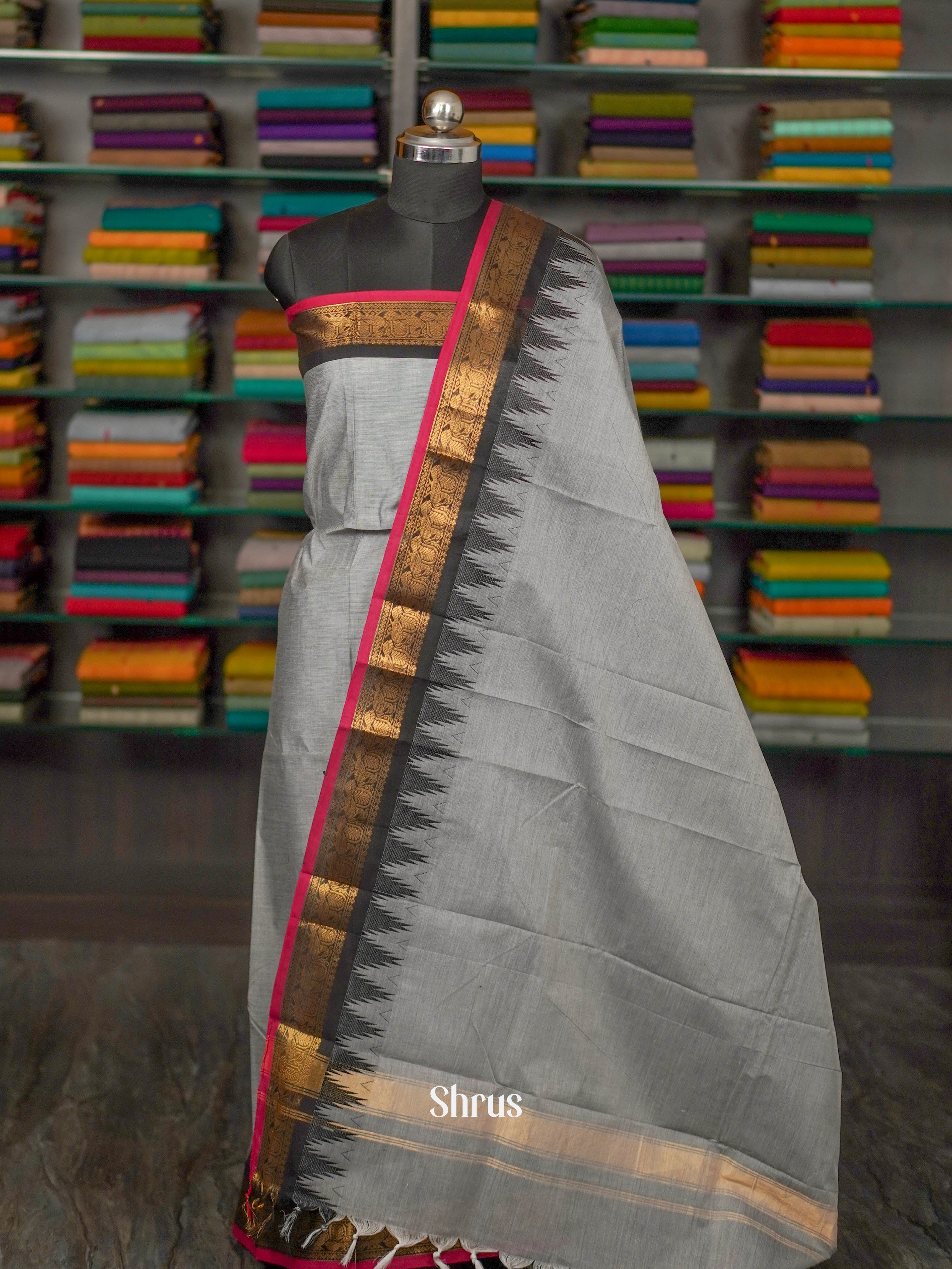 Grey & Black - chettinad top & dupatta combo