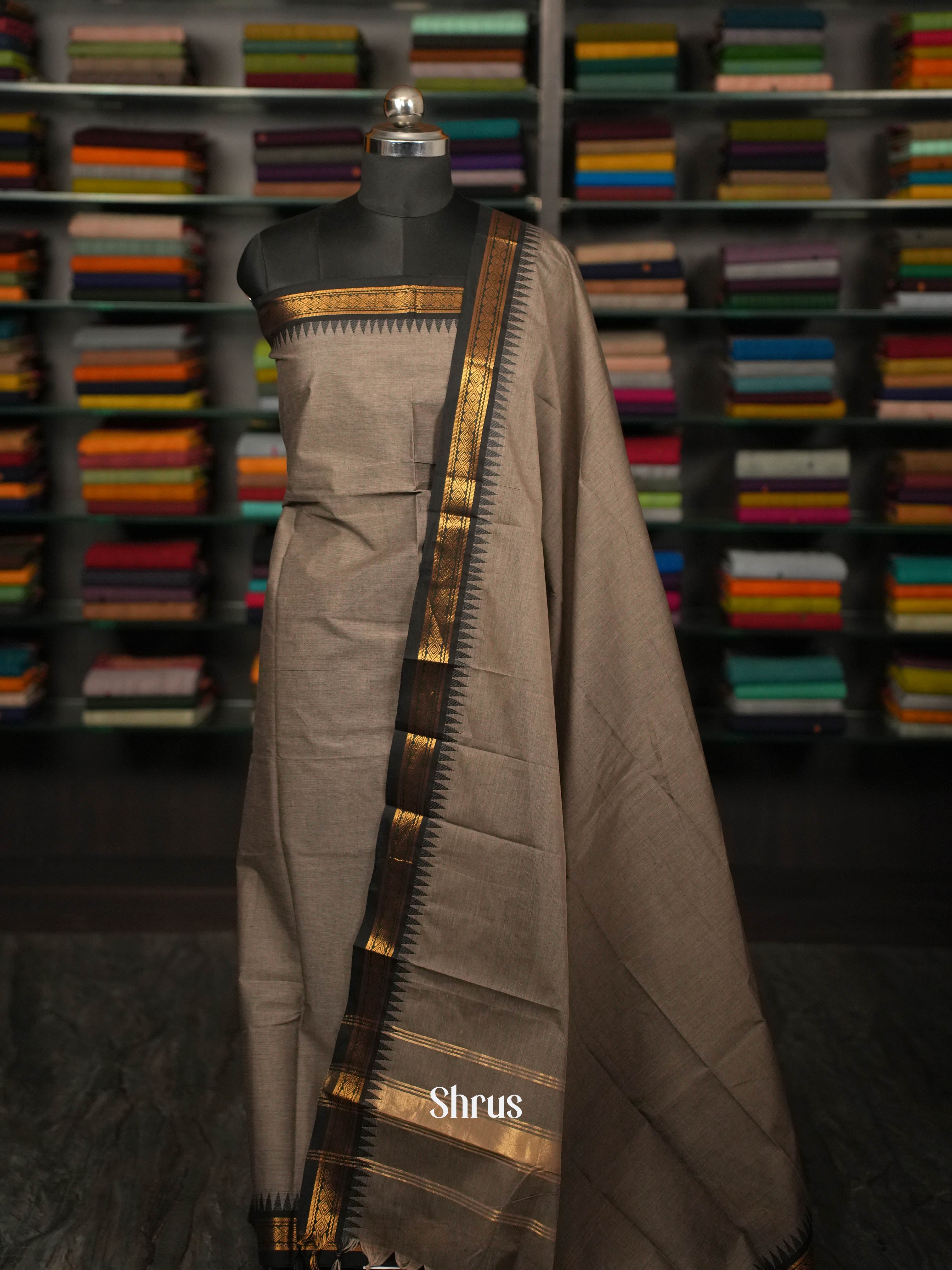 Grey & Black - chettinad top & dupatta combo