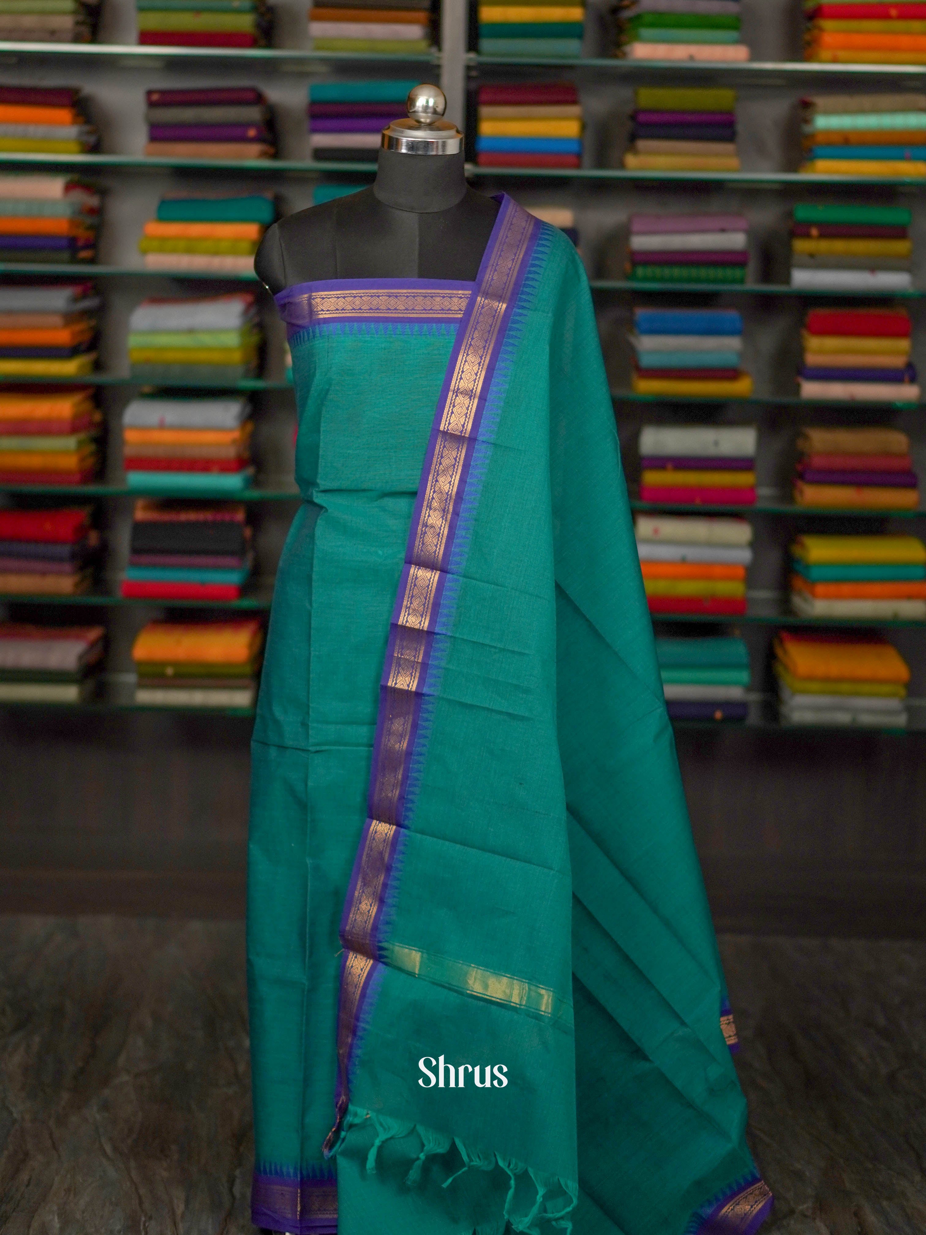 Green & Blue  - chettinad top & dupatta combo