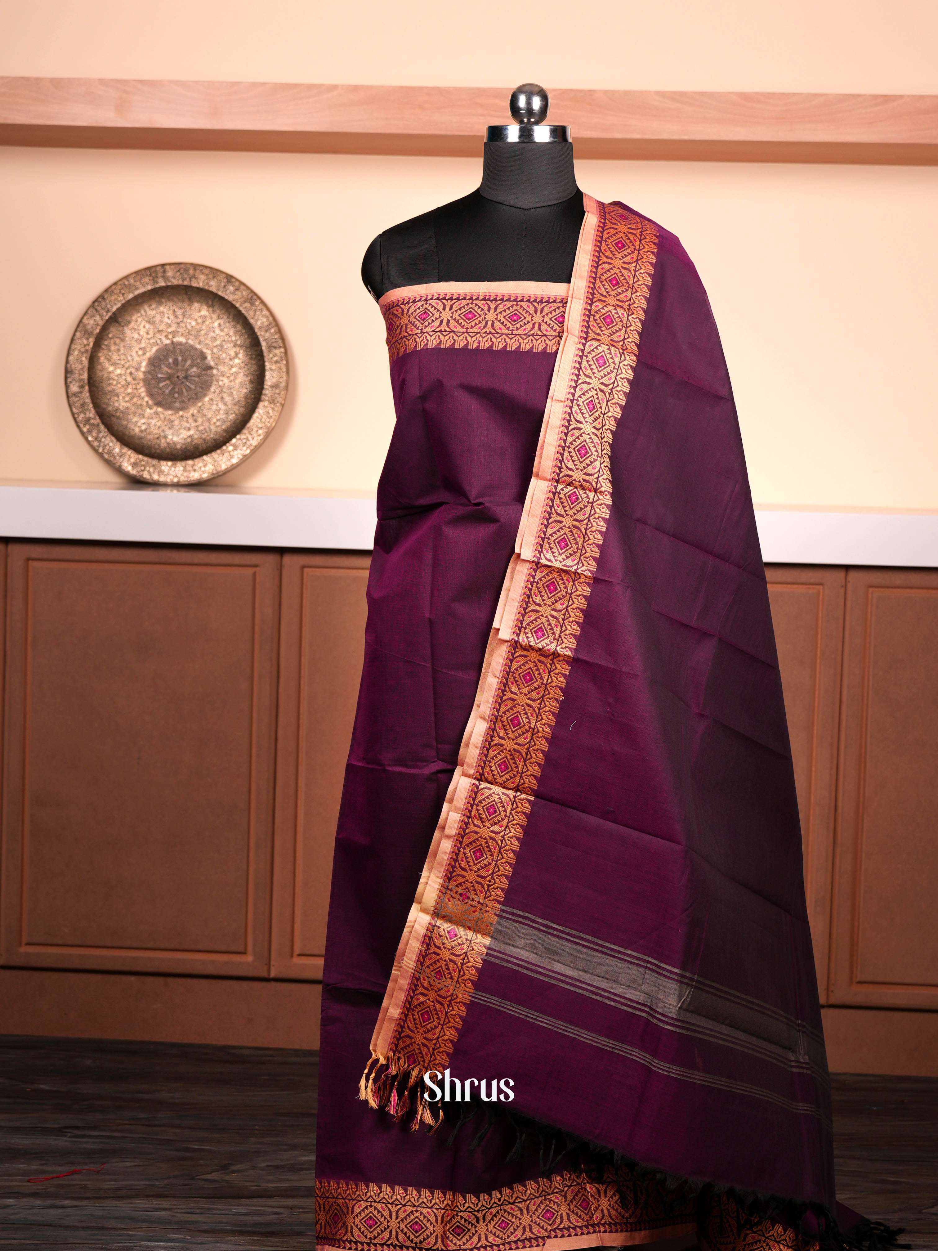 Imperial Purple & Cream  - chettinad top & dupatta combo