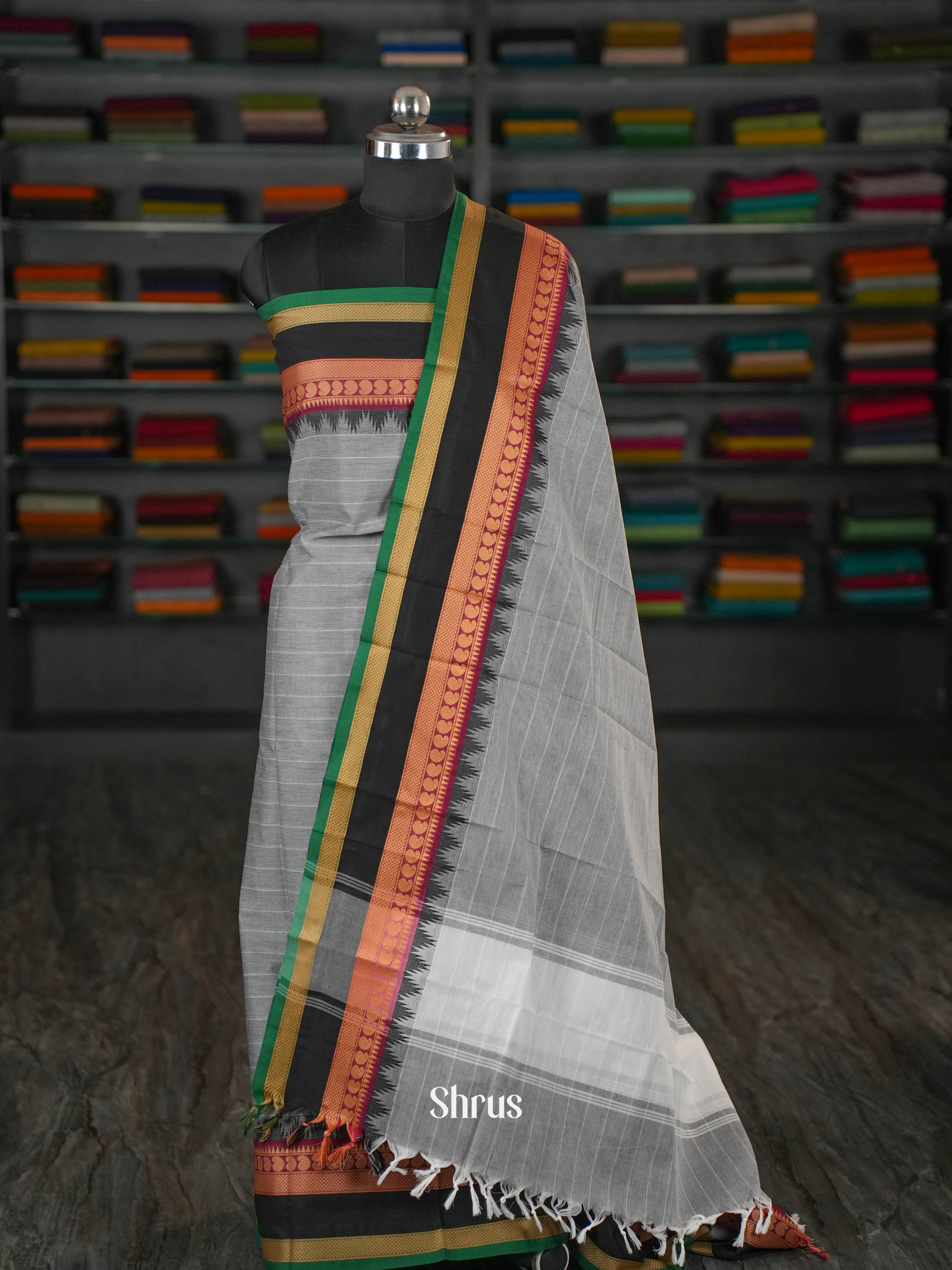 Grey & Green - chettinad top & dupatta combo