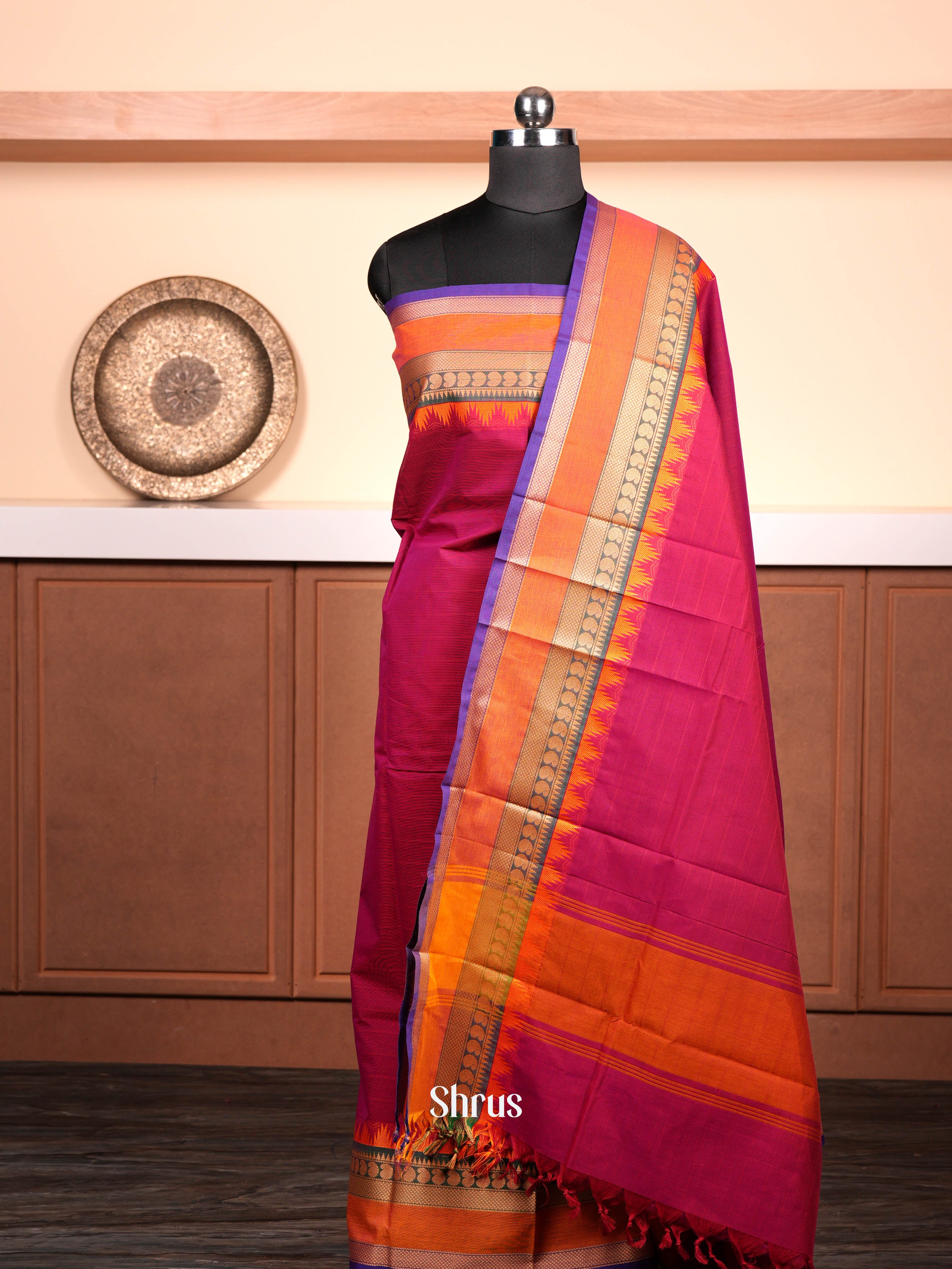 Magenta color  & Yellowish Orange  - chettinad top & dupatta combo