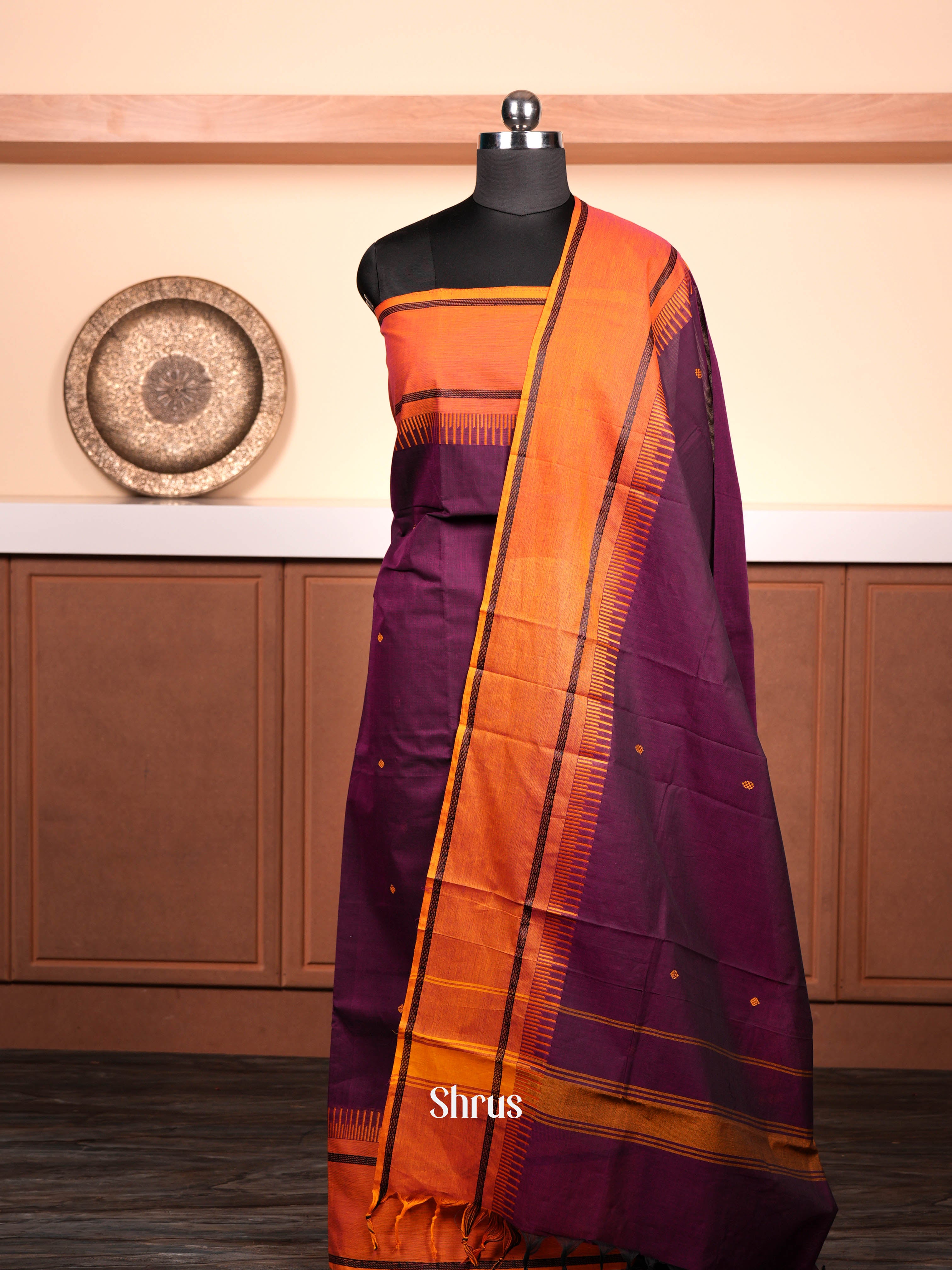 Purple & Orange   - chettinad top & dupatta combo