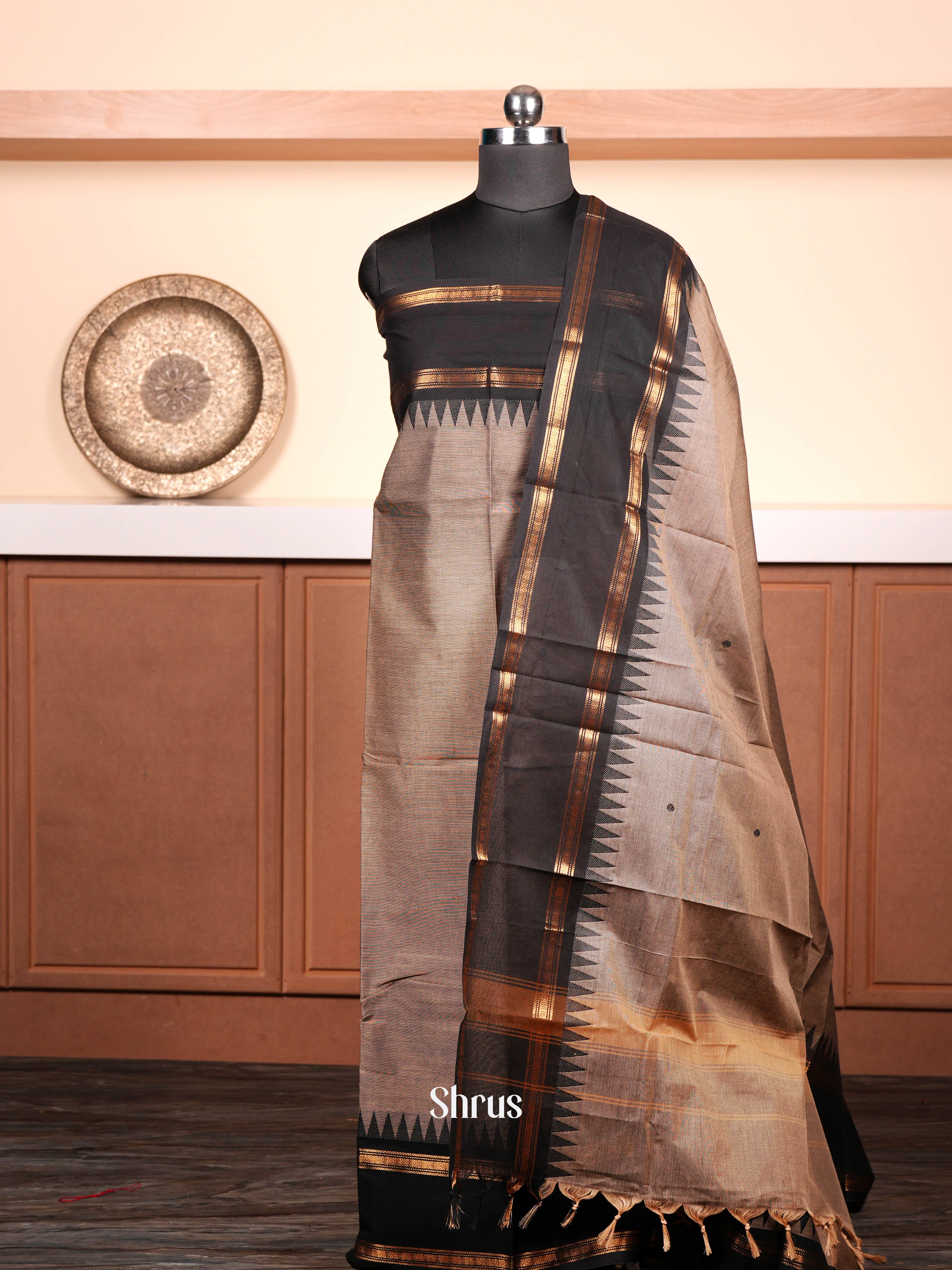 Grey & Black - chettinad top & dupatta combo