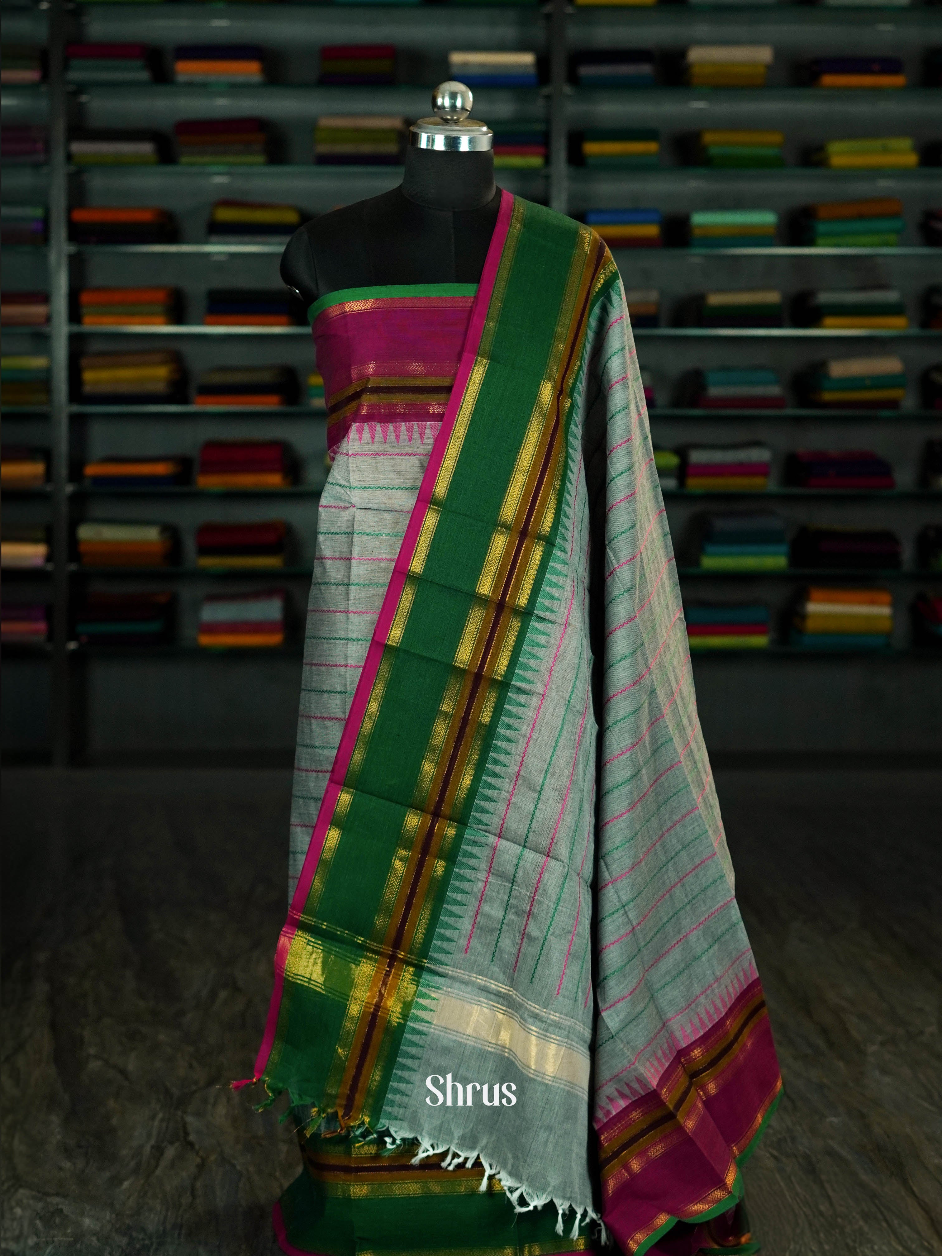 Grey & Green  - chettinad top & dupatta combo