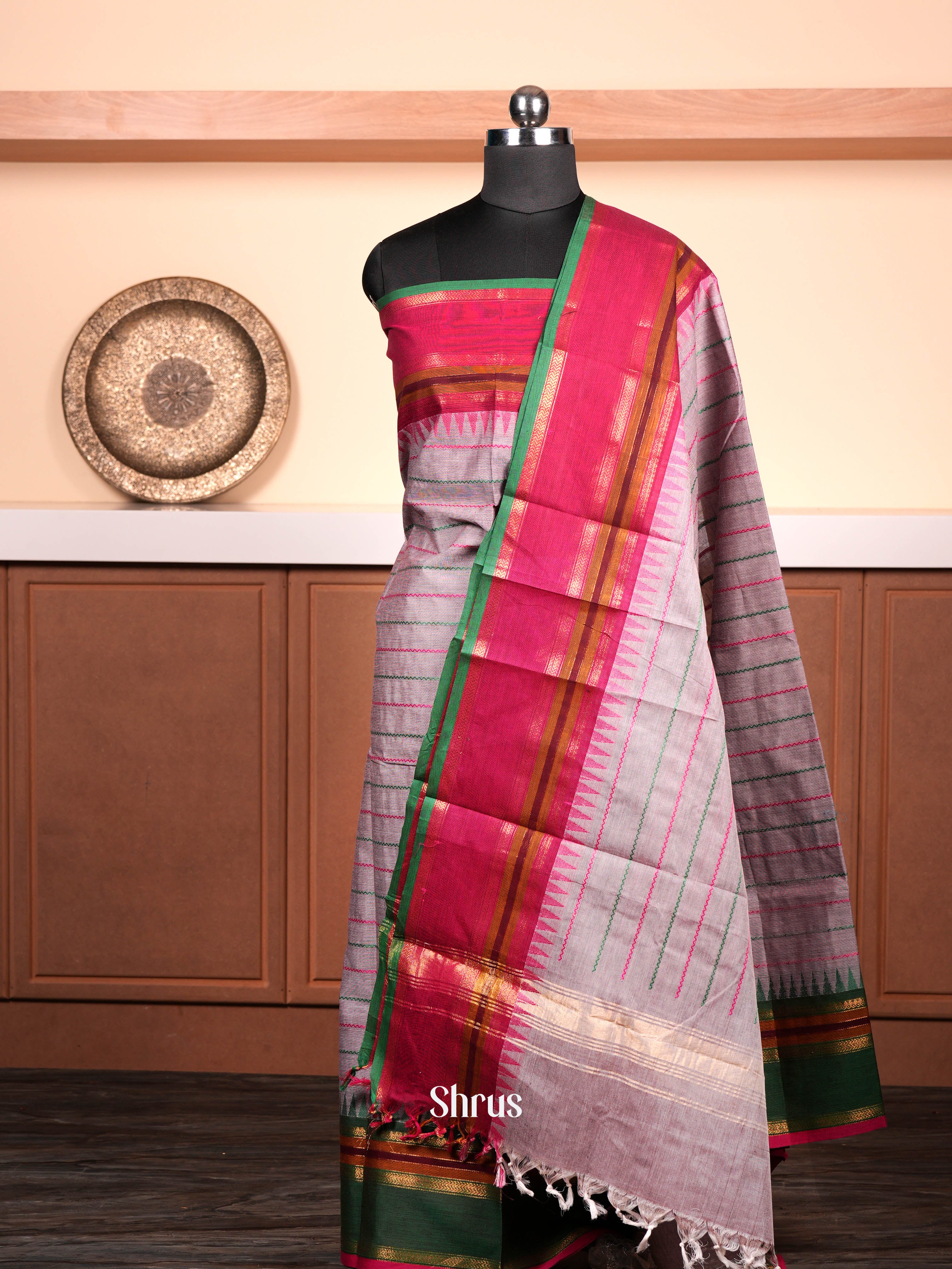 Grey & Green  - chettinad top & dupatta combo