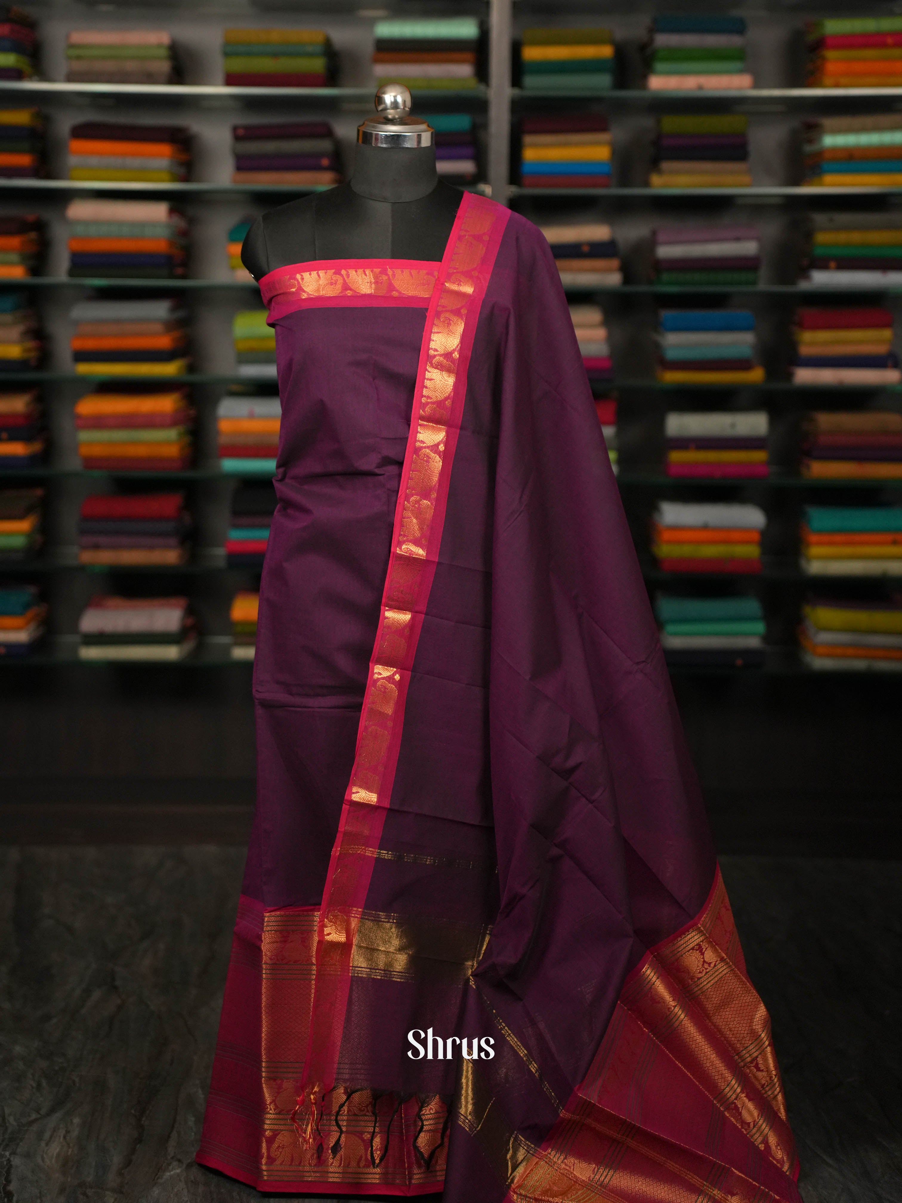 Purple & Red - chettinad top &  dupatta combo