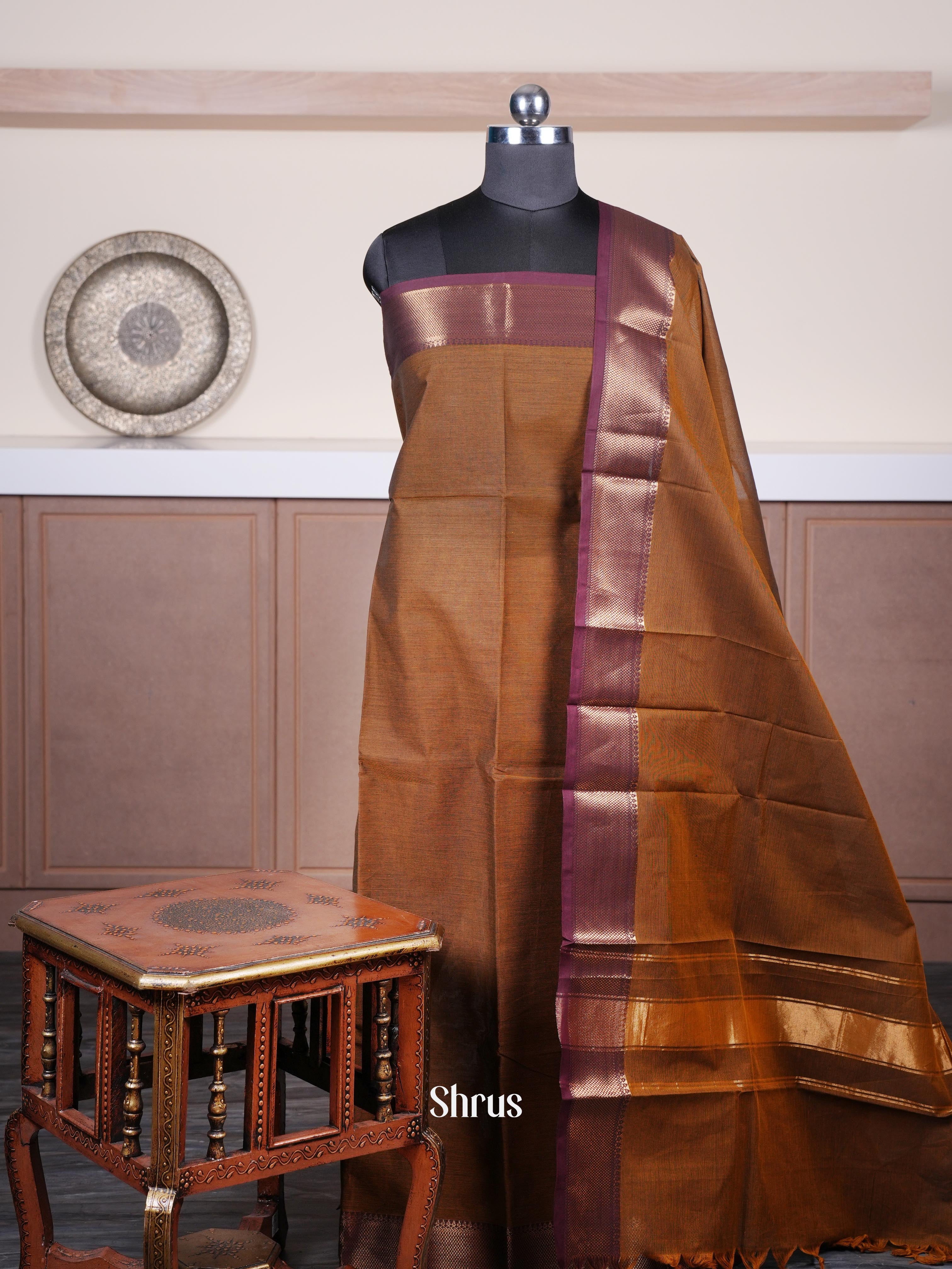 Brown & Deep Maroon  - chettinad top & dupatta combo