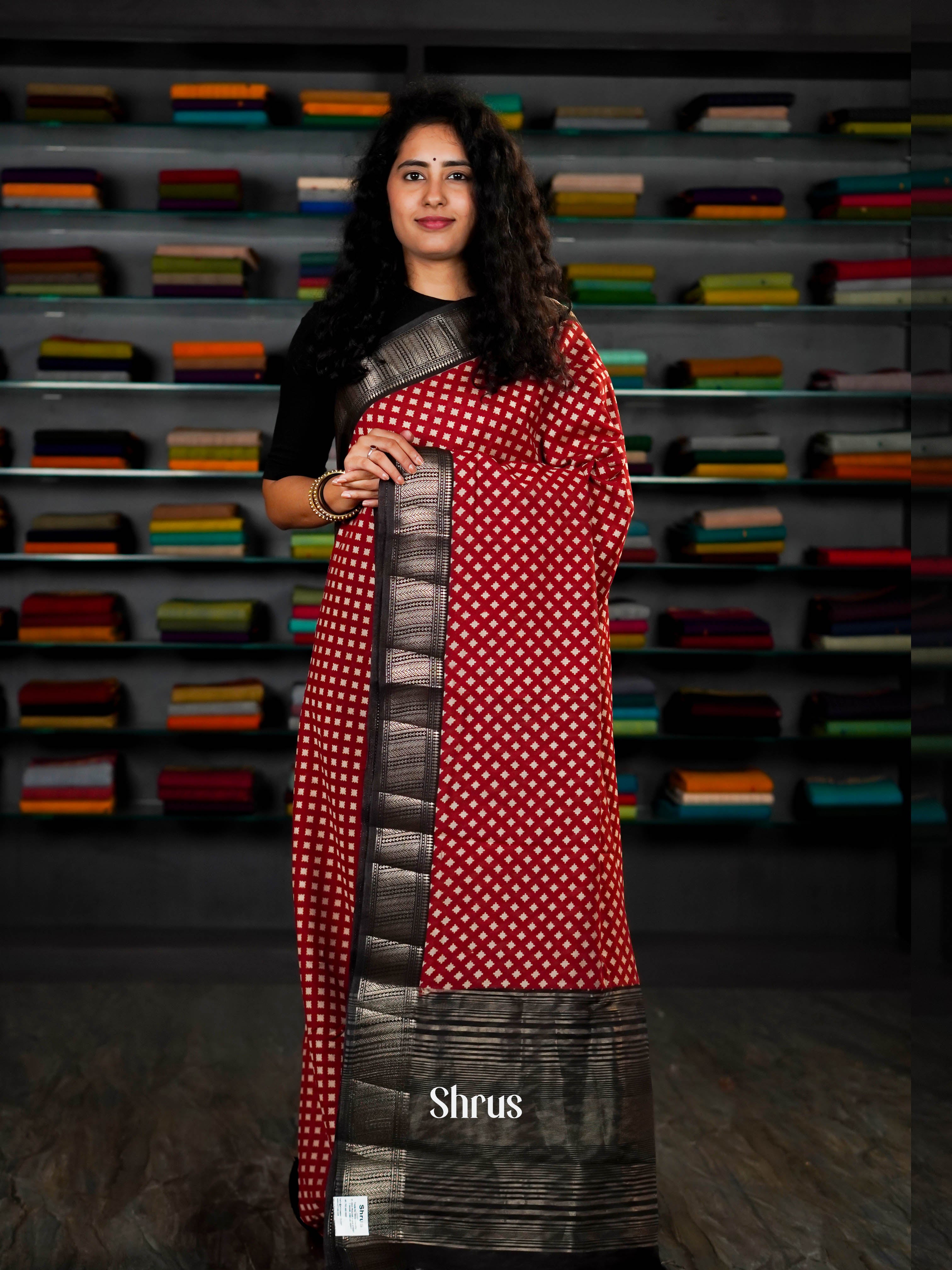 Red & Brown  - Art Modal Saree