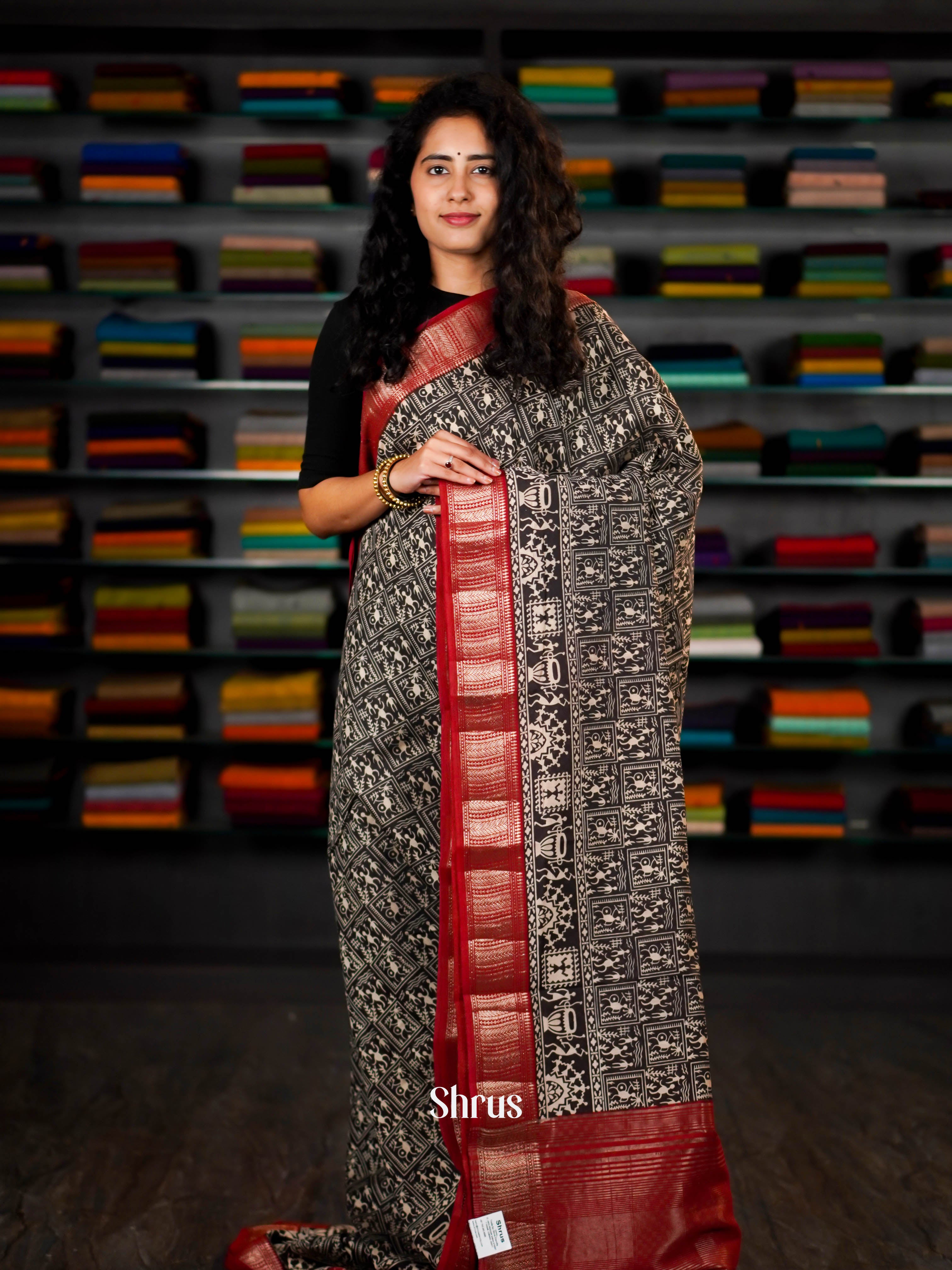 Black & Red  - Art Modal Saree