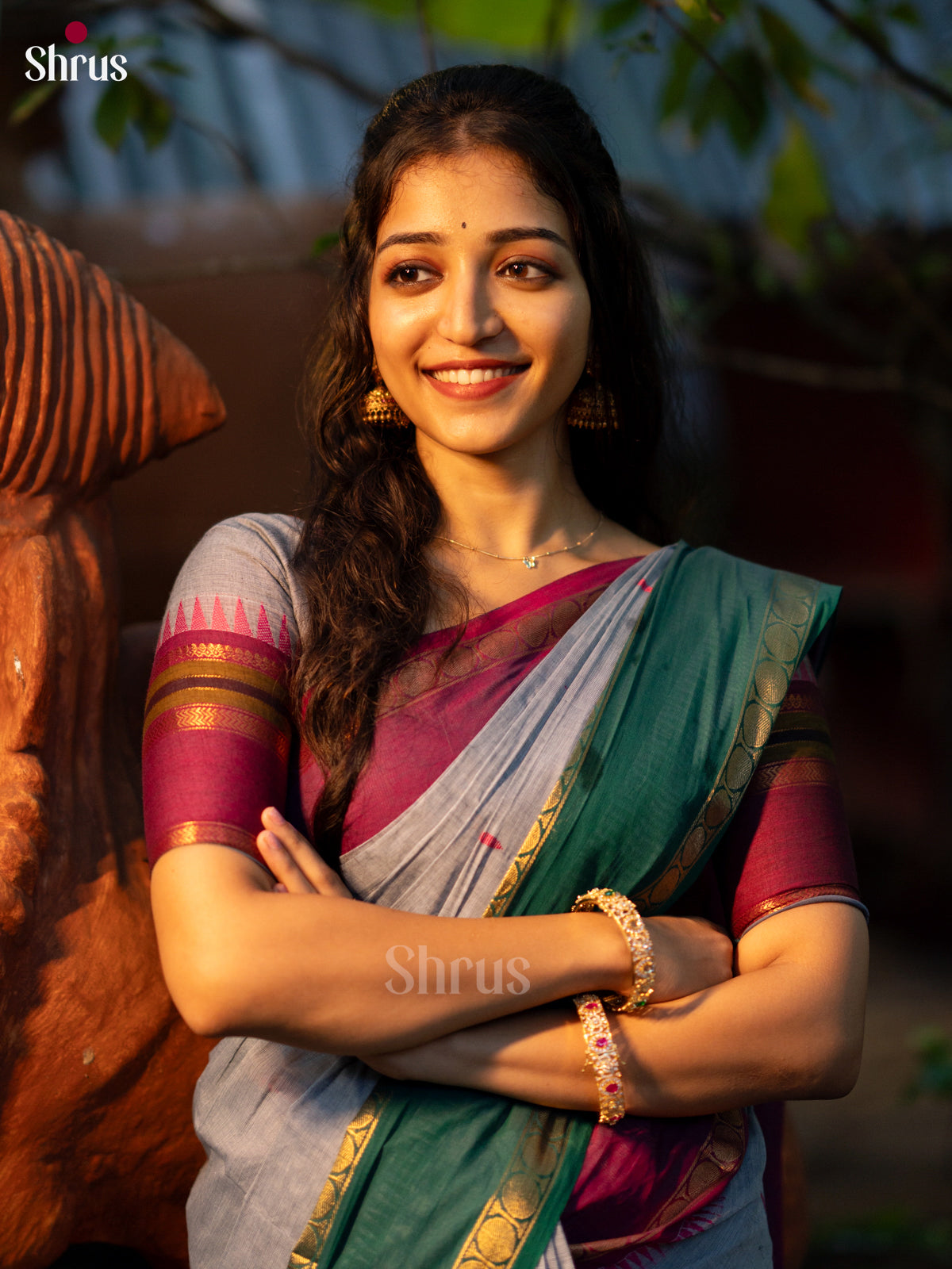 Grey & Green- Chettinad Cotton saree