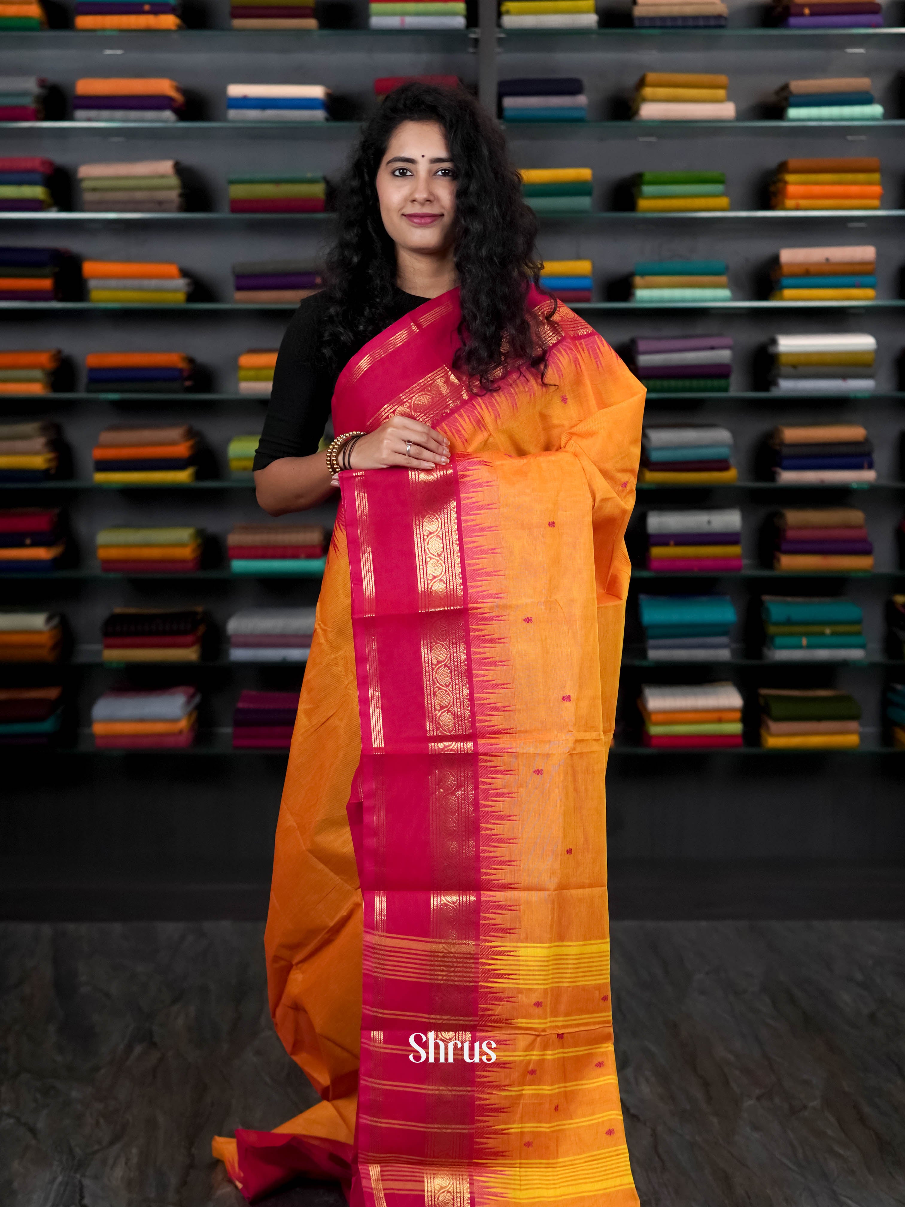 Orange & Red - Chettinad Cotton Saree