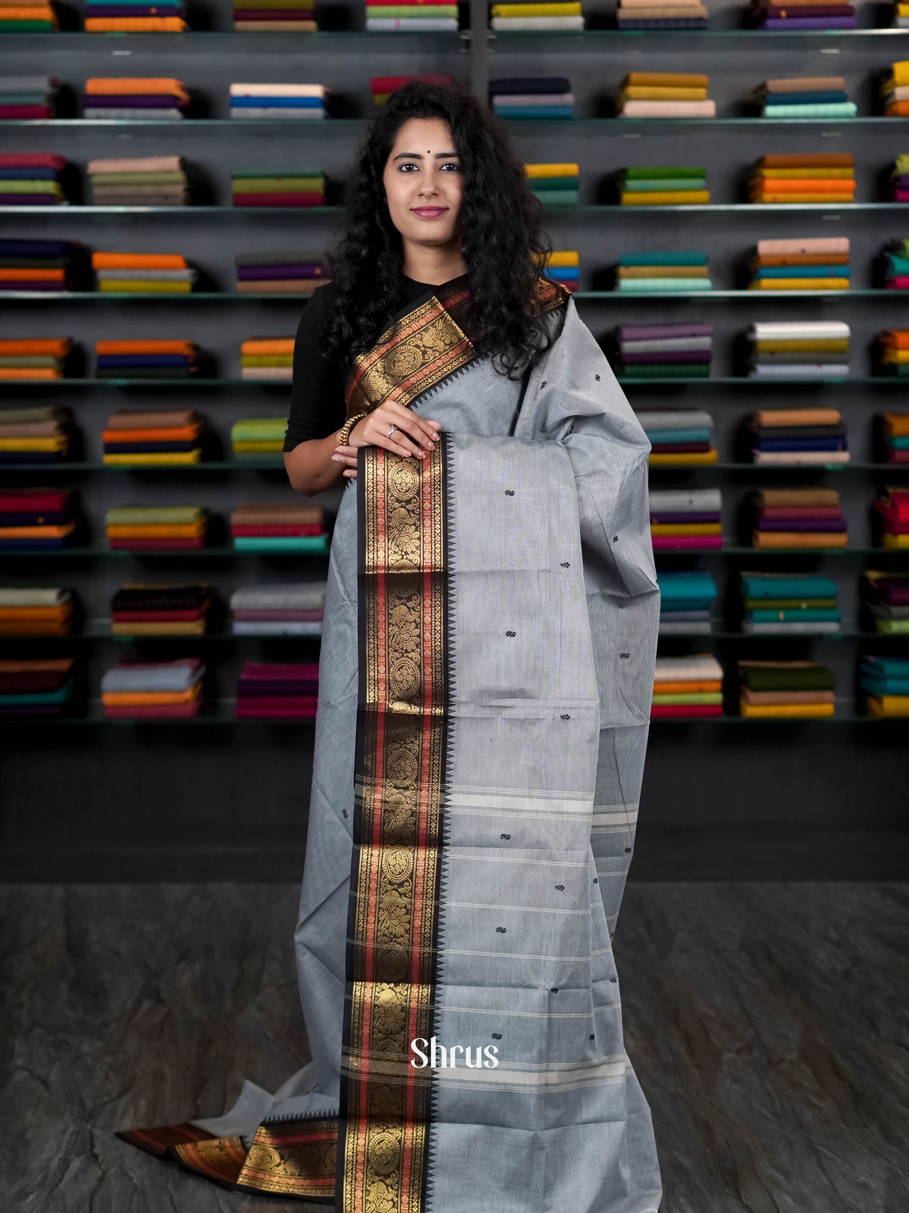 Grey & Black - Chettinad Cotton Saree