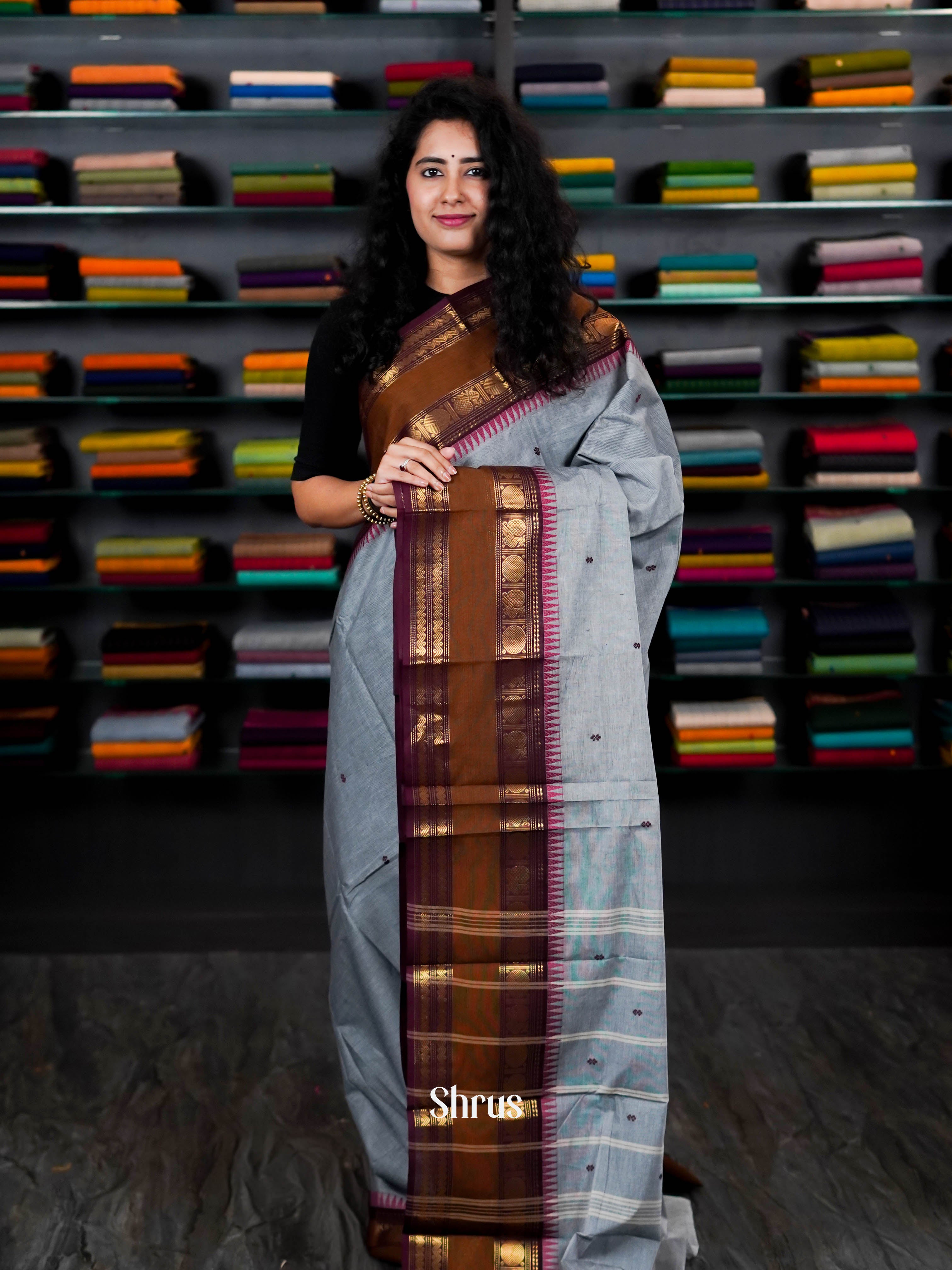 Grey & Brown - Chettinad Cotton Saree