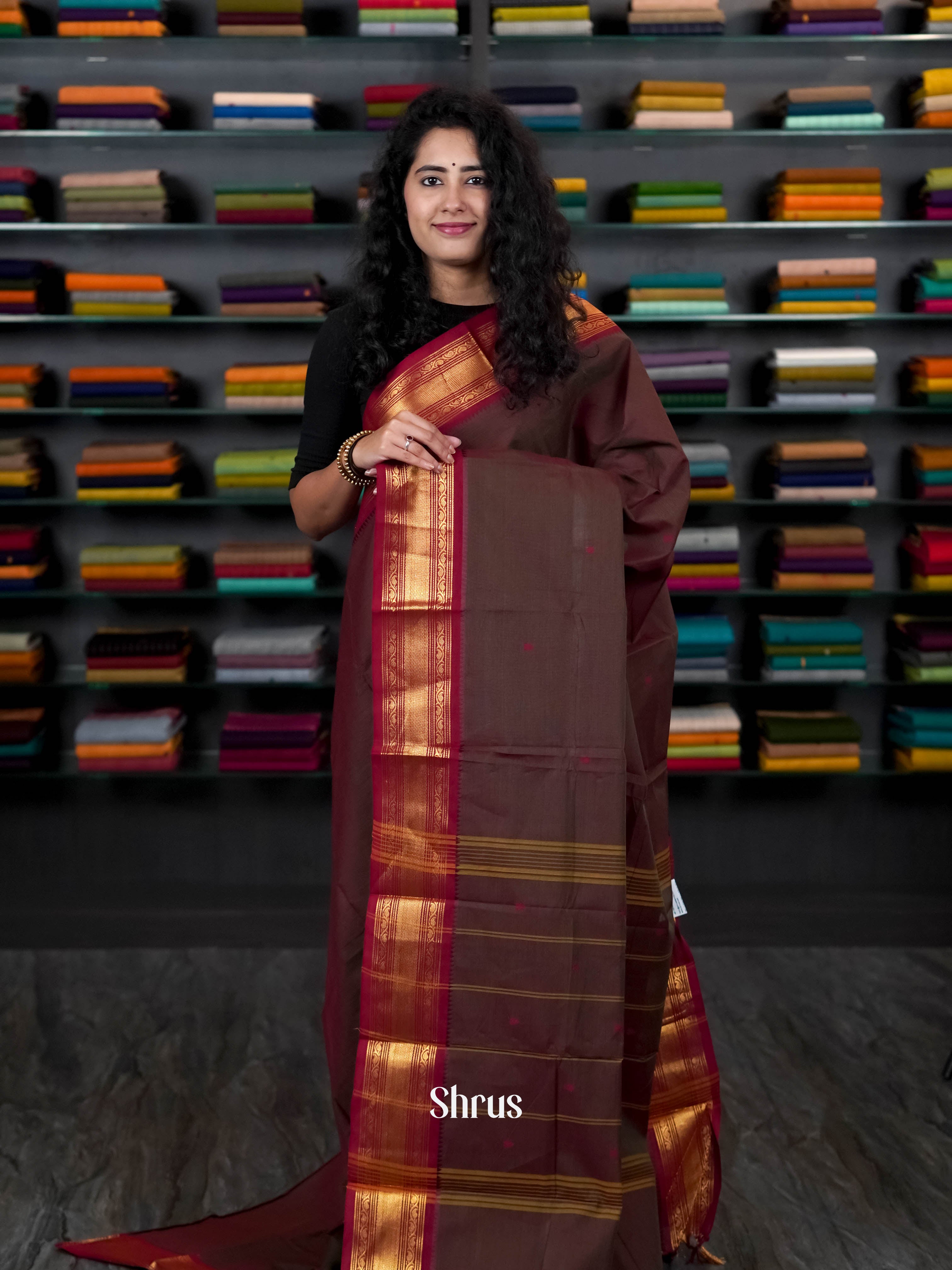 Brown & Maroon- Chettinad Cotton Saree