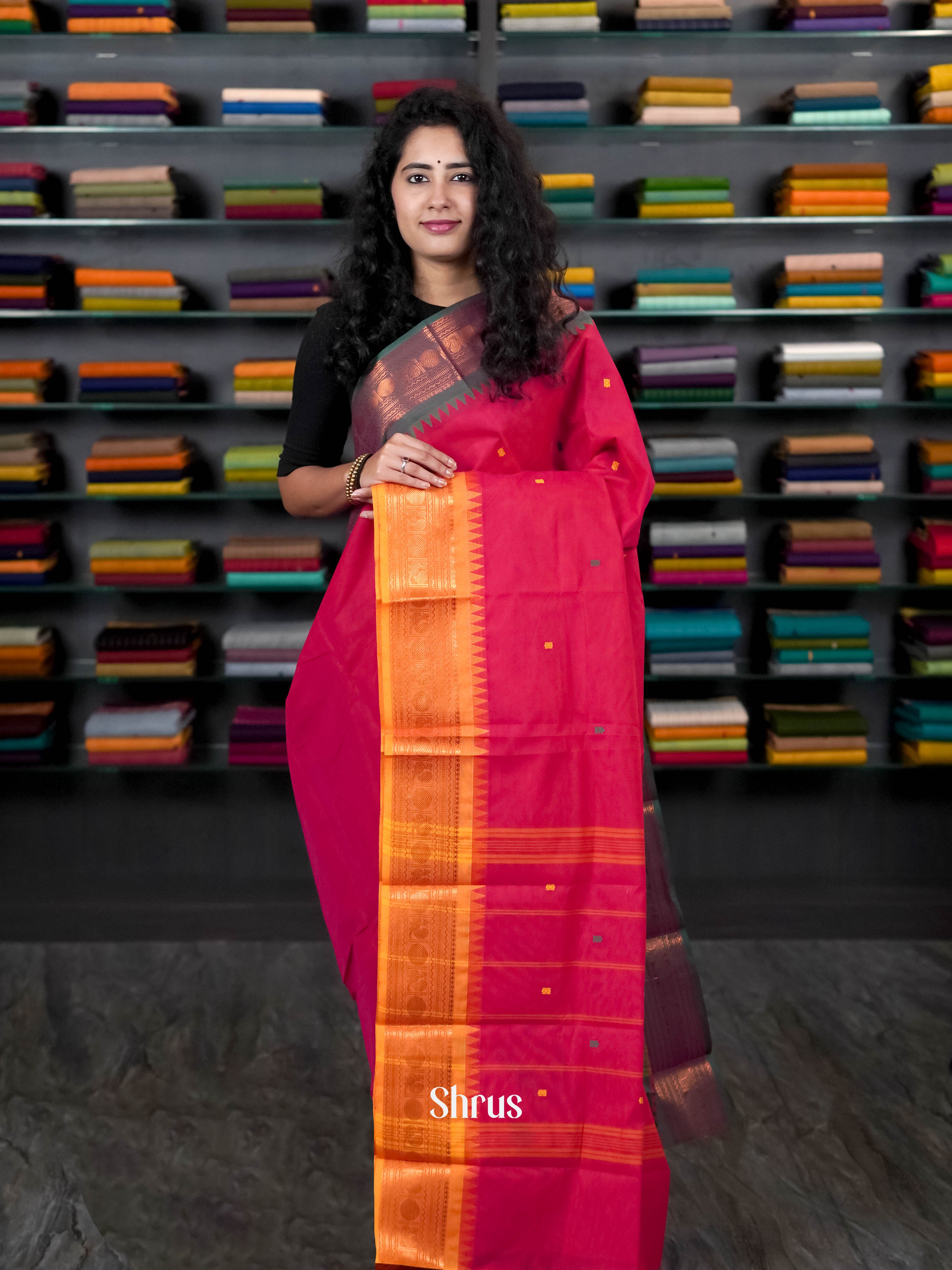 Rosy Red  & Mustard - Chettinad Cotton Saree