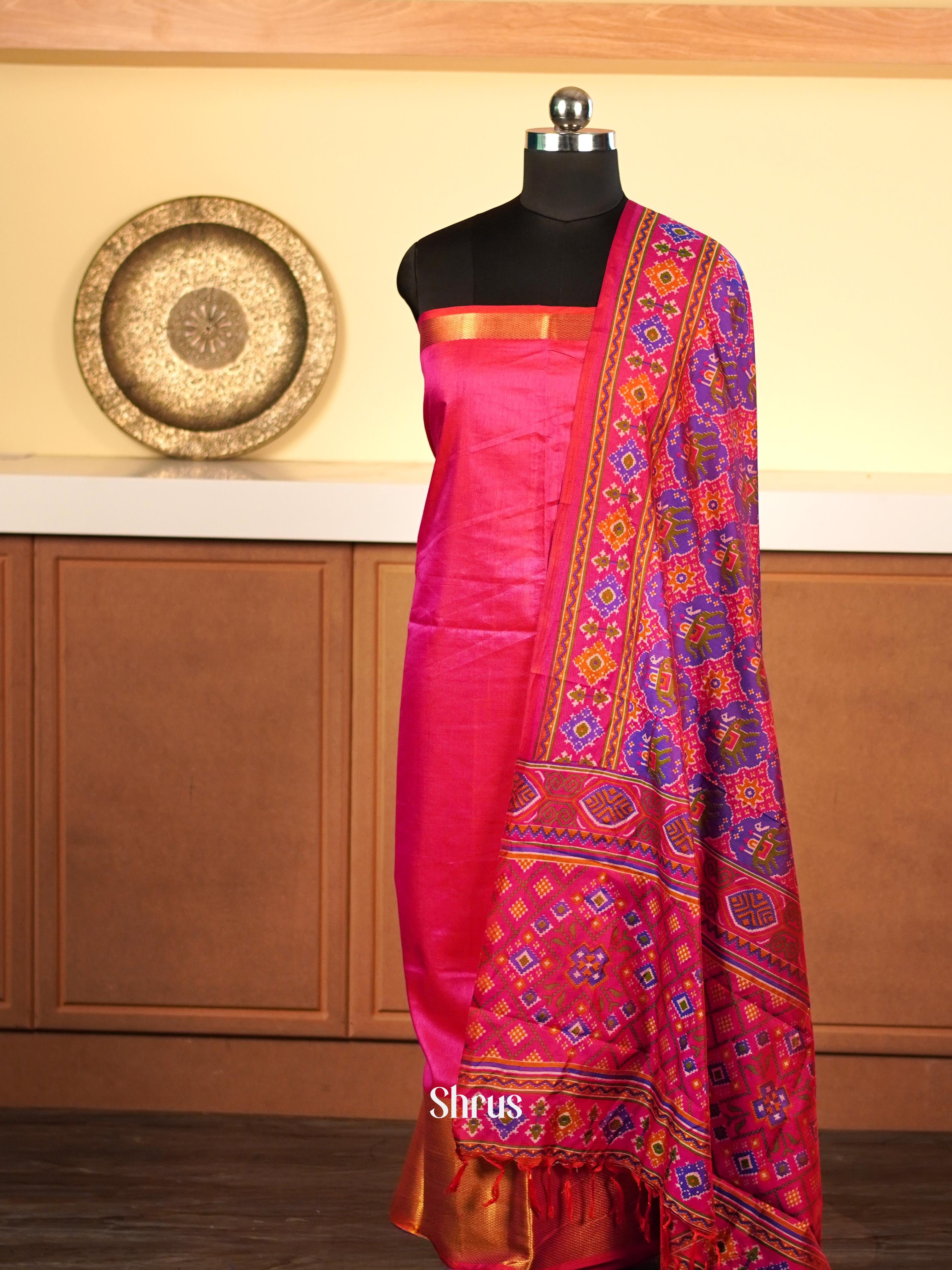 Pink & Gold - Semi Patola top & dupatta