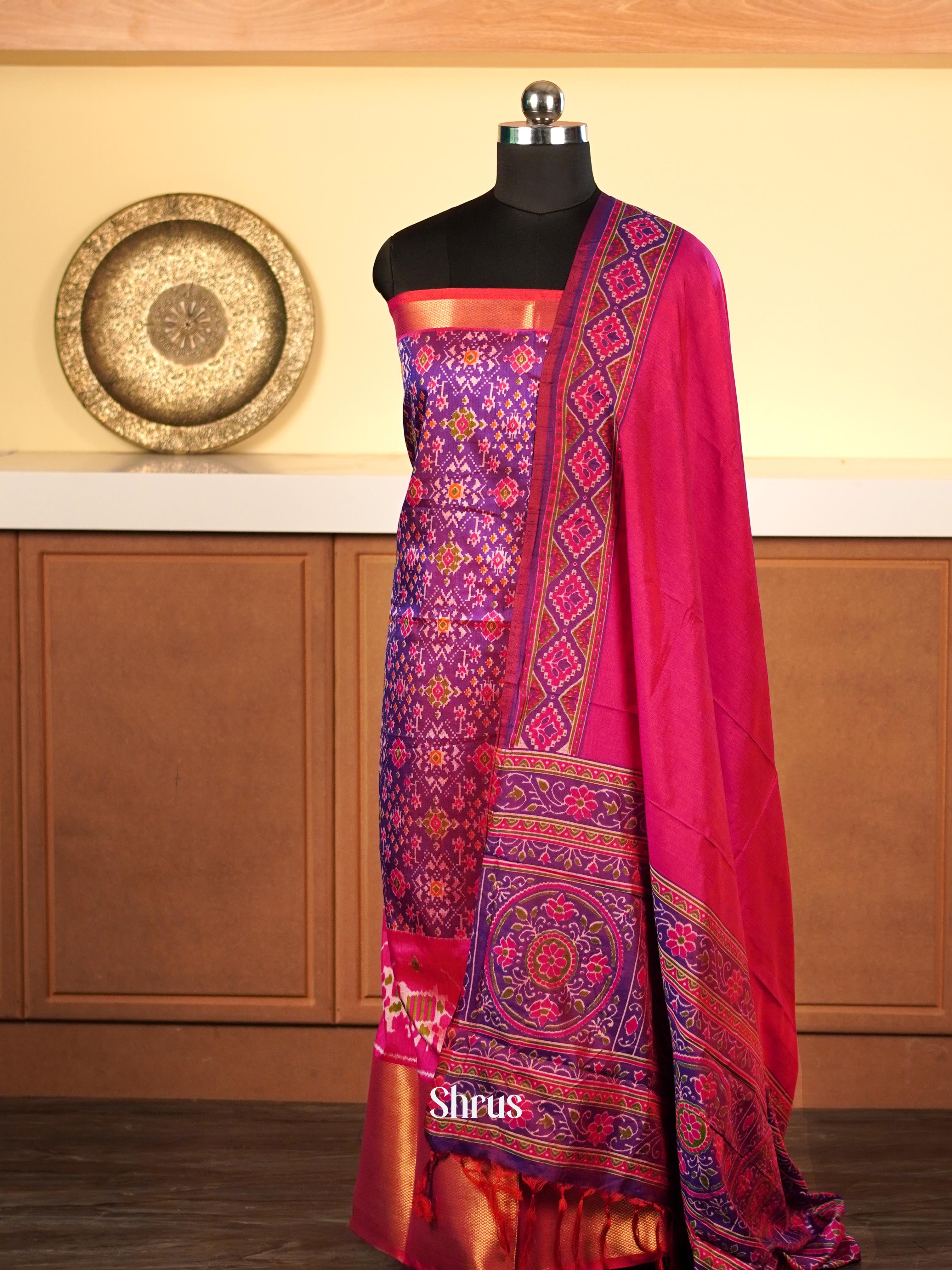 Double Shaded Violet & Pink - Semi Patola top & dupatta