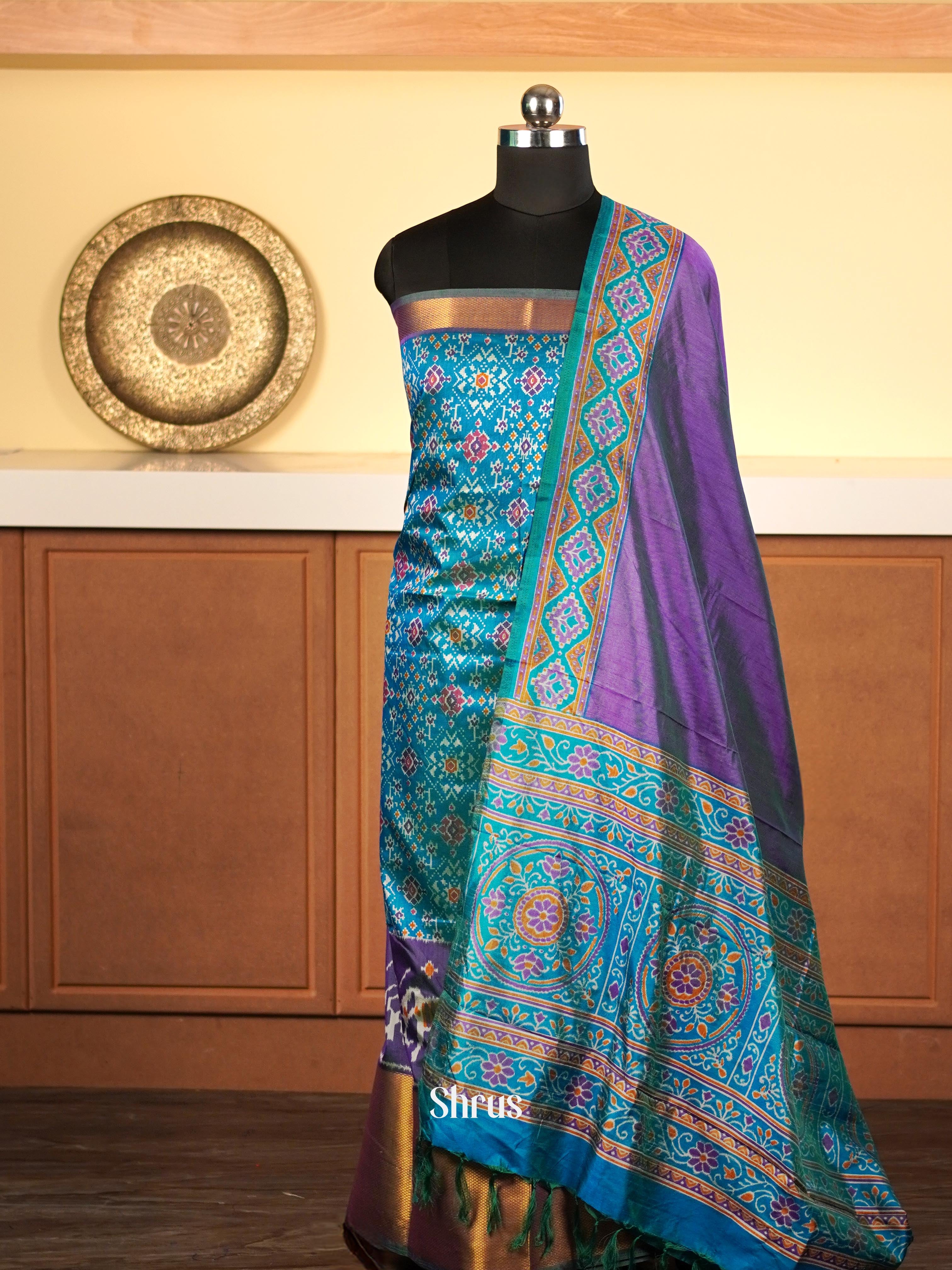 Double Shaded Teal & Violet - Semi Patola top & dupatta