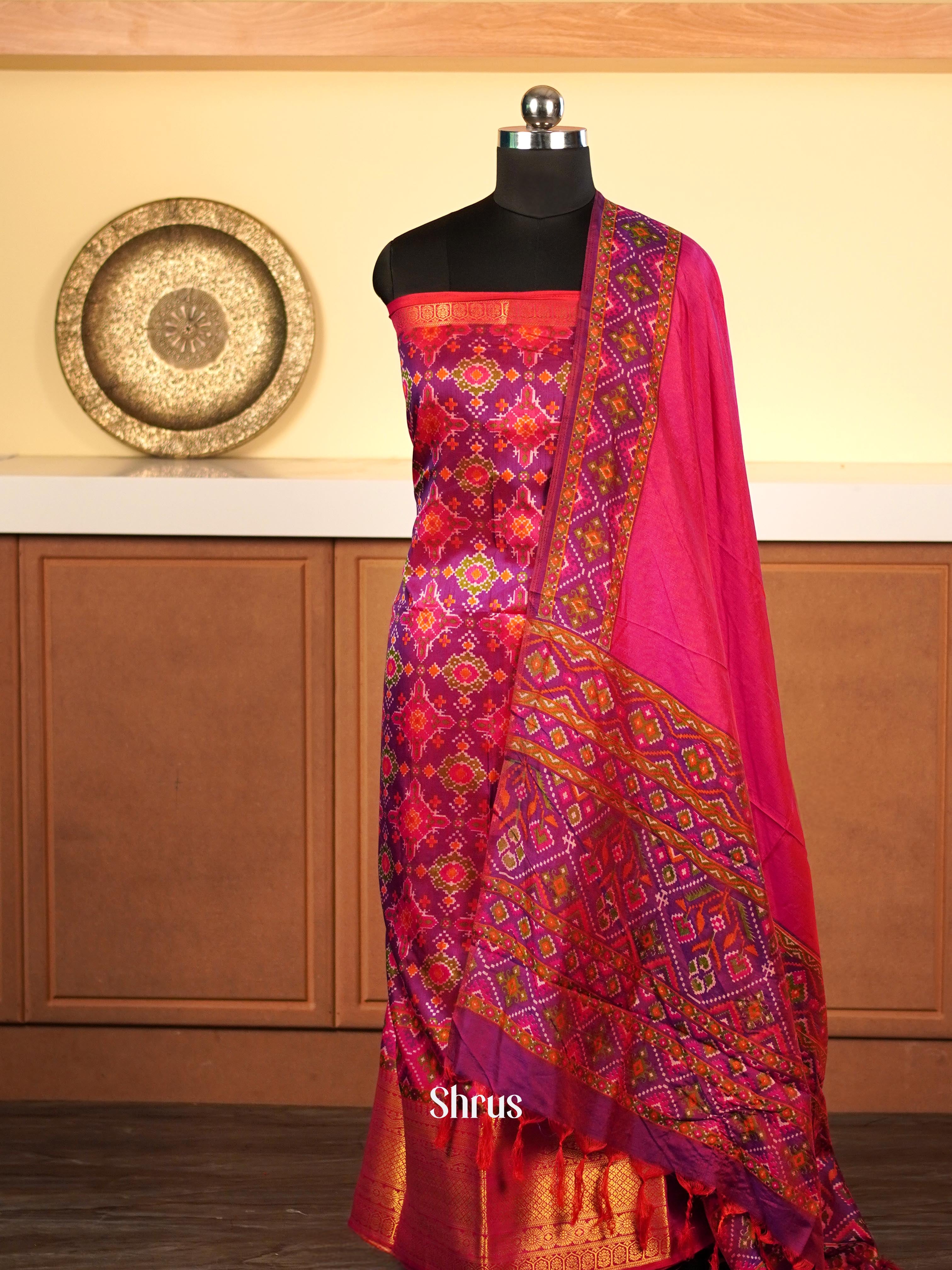 Violet & Pink  - Semi Patola top & dupatta