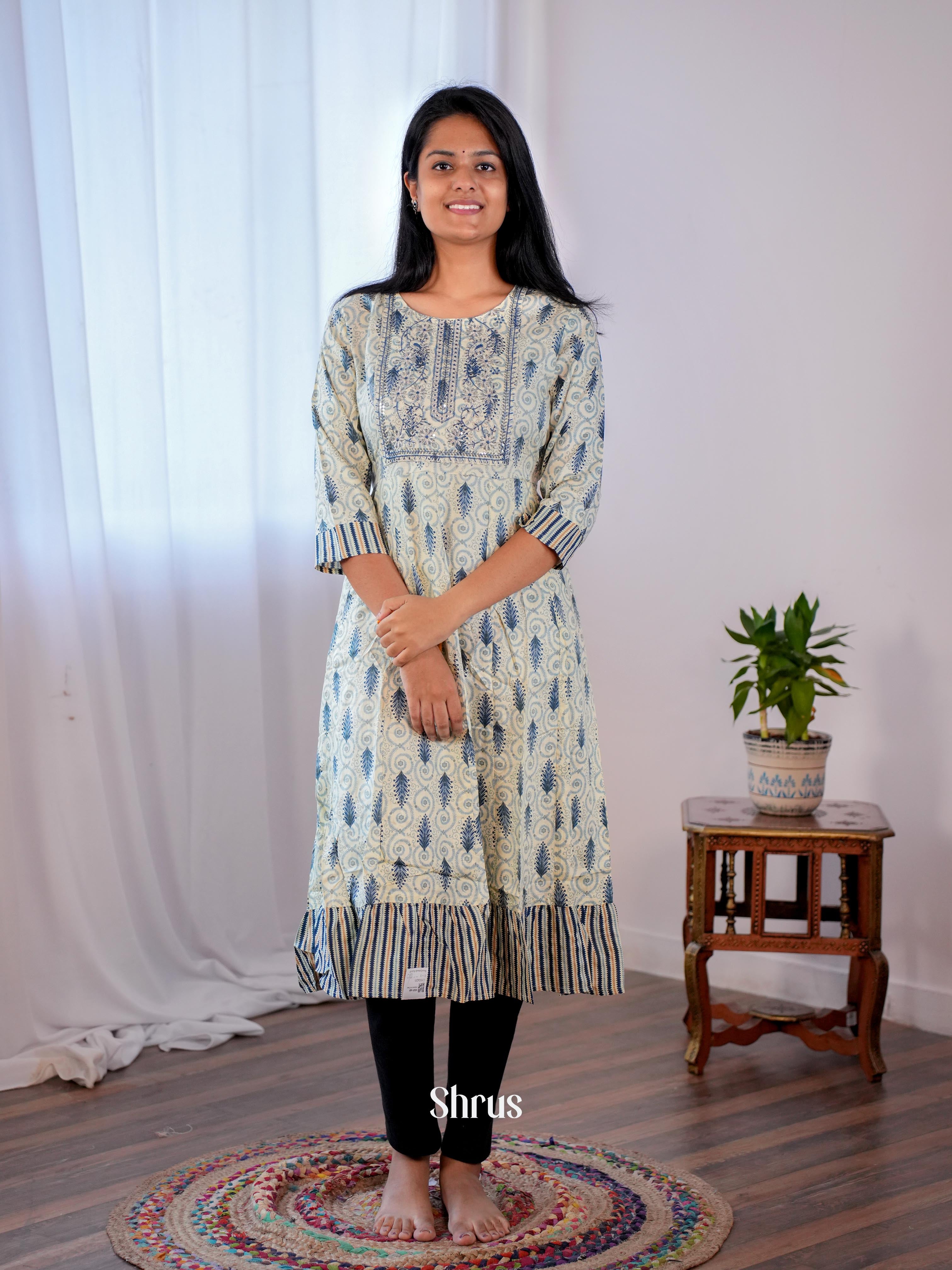 Cream & Blue - Readymade Kurti