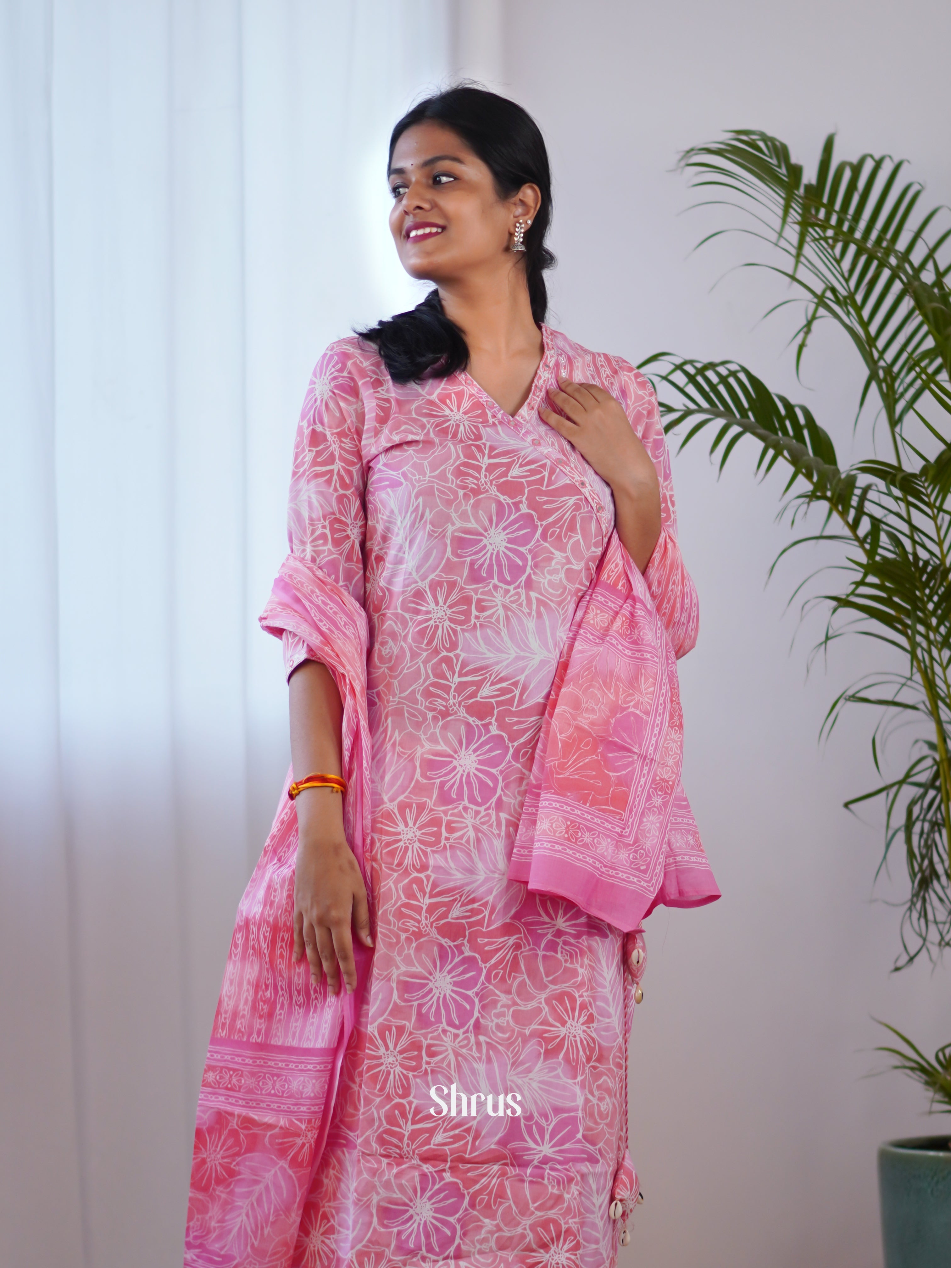 Pink  - Casual Printed 3pc Readymade Suits