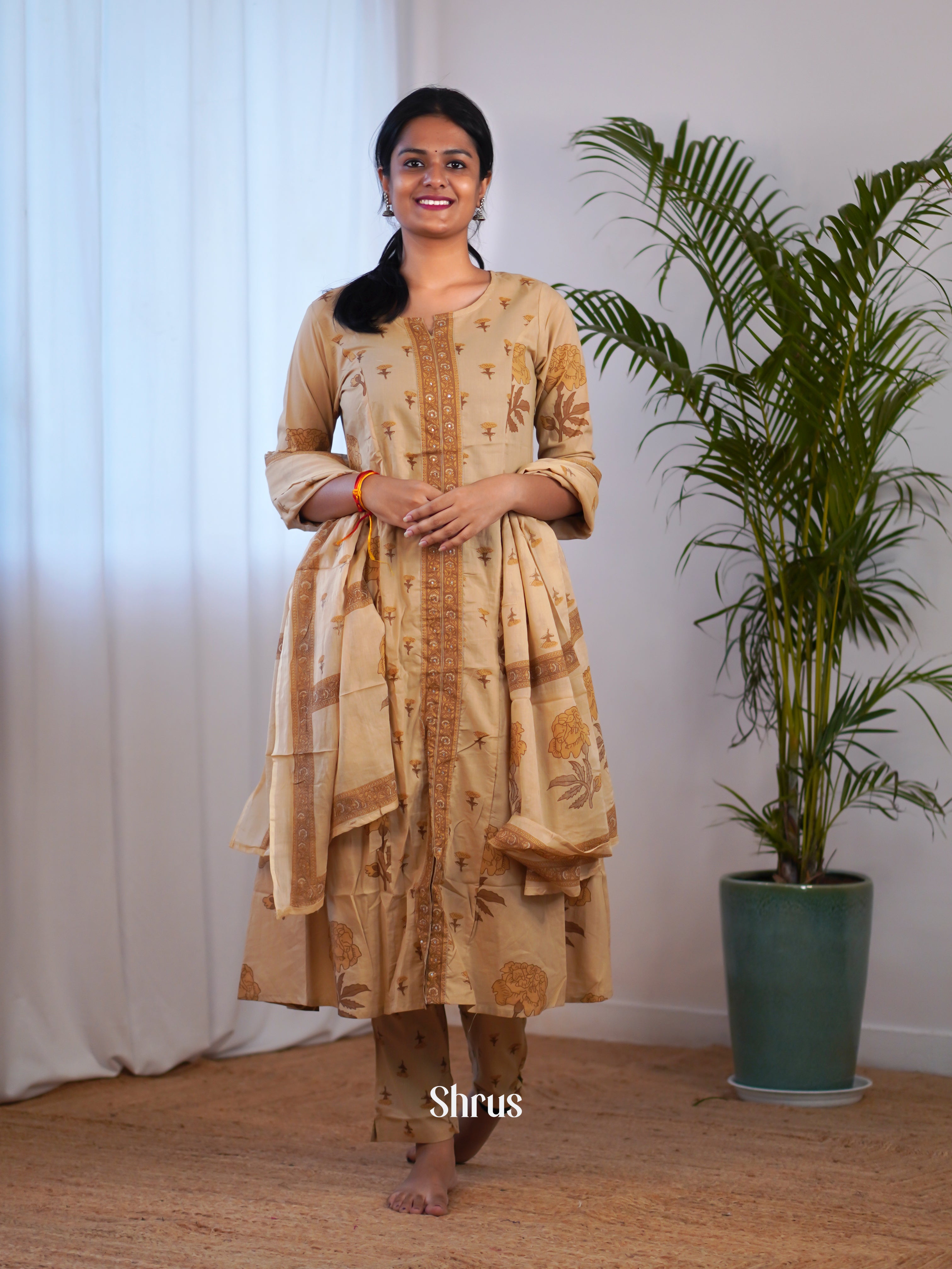 Beige & Brown -3pc  Readymade Suits