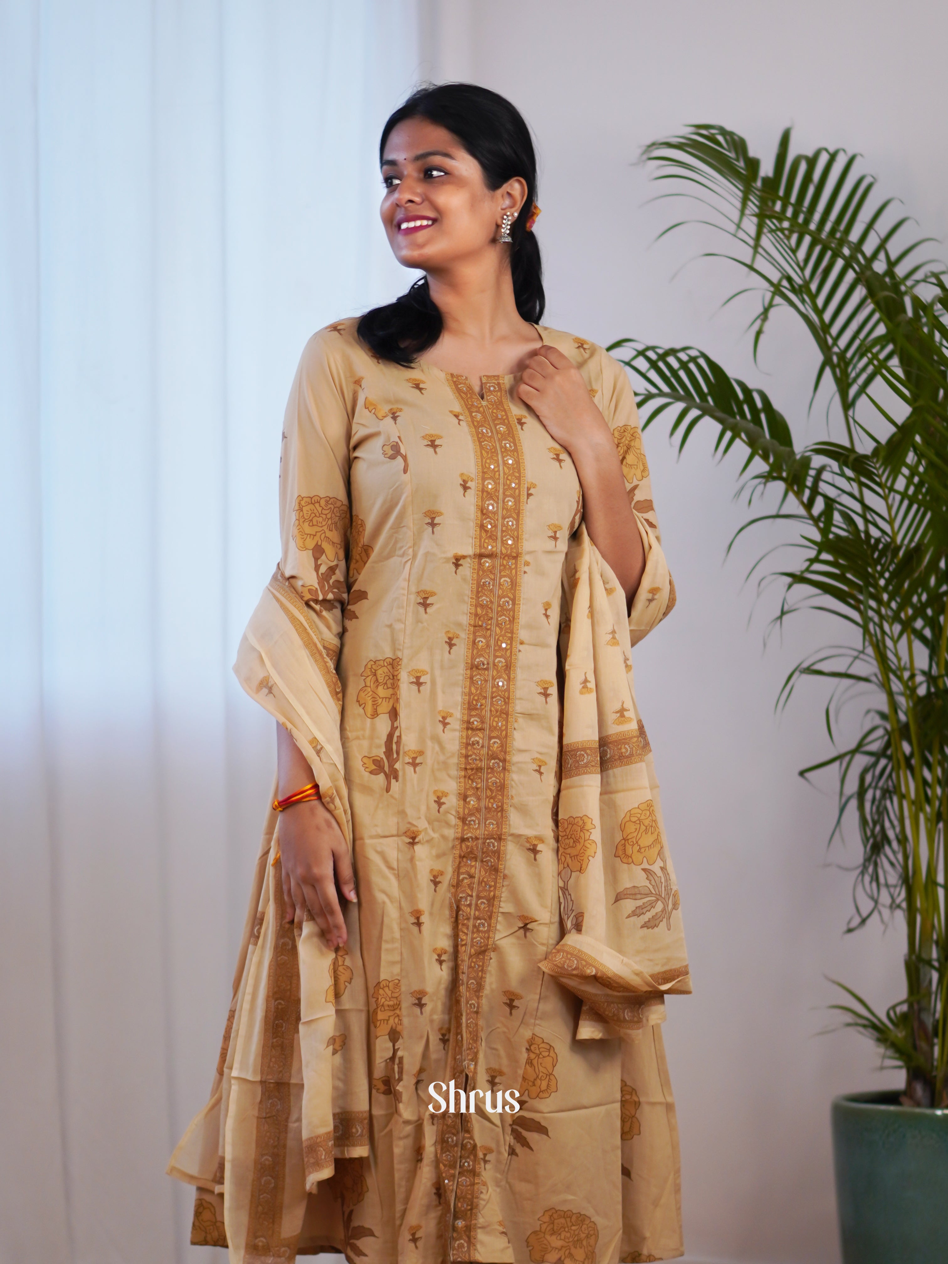 Beige & Brown -3pc  Readymade Suits