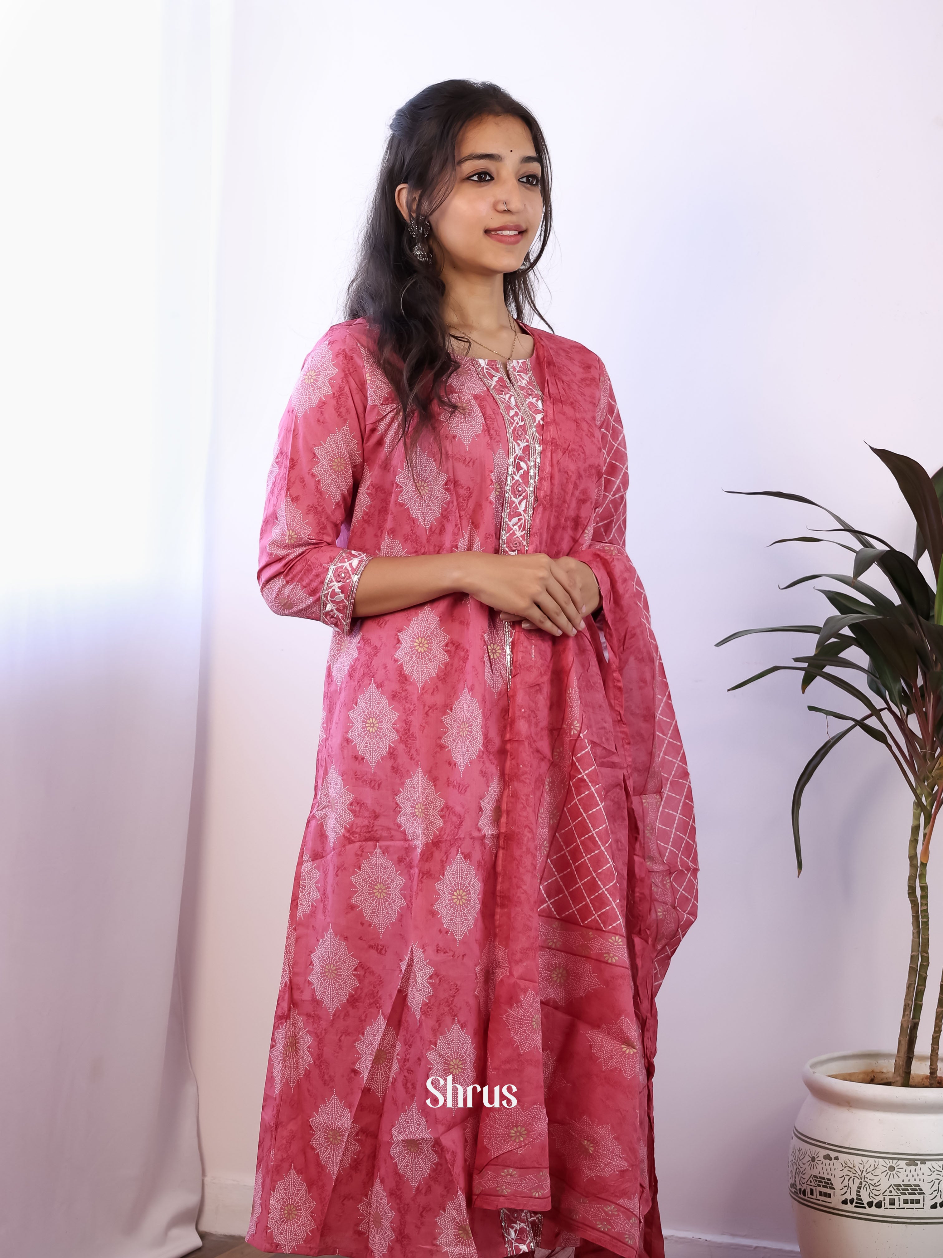 Pink -3pc Cotton  Readymade Suits