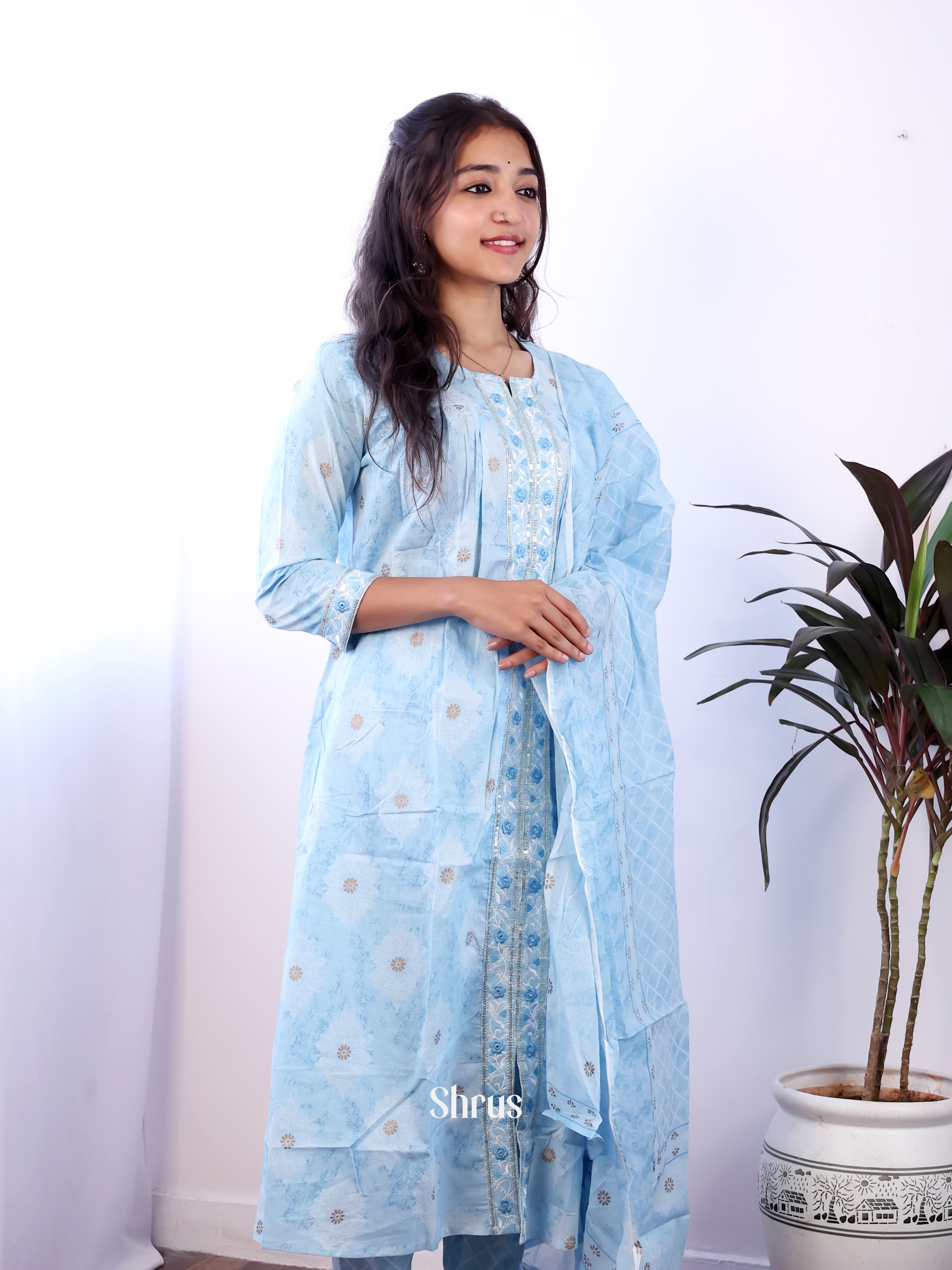 Blue - 3pc Cotton Readymade Suits