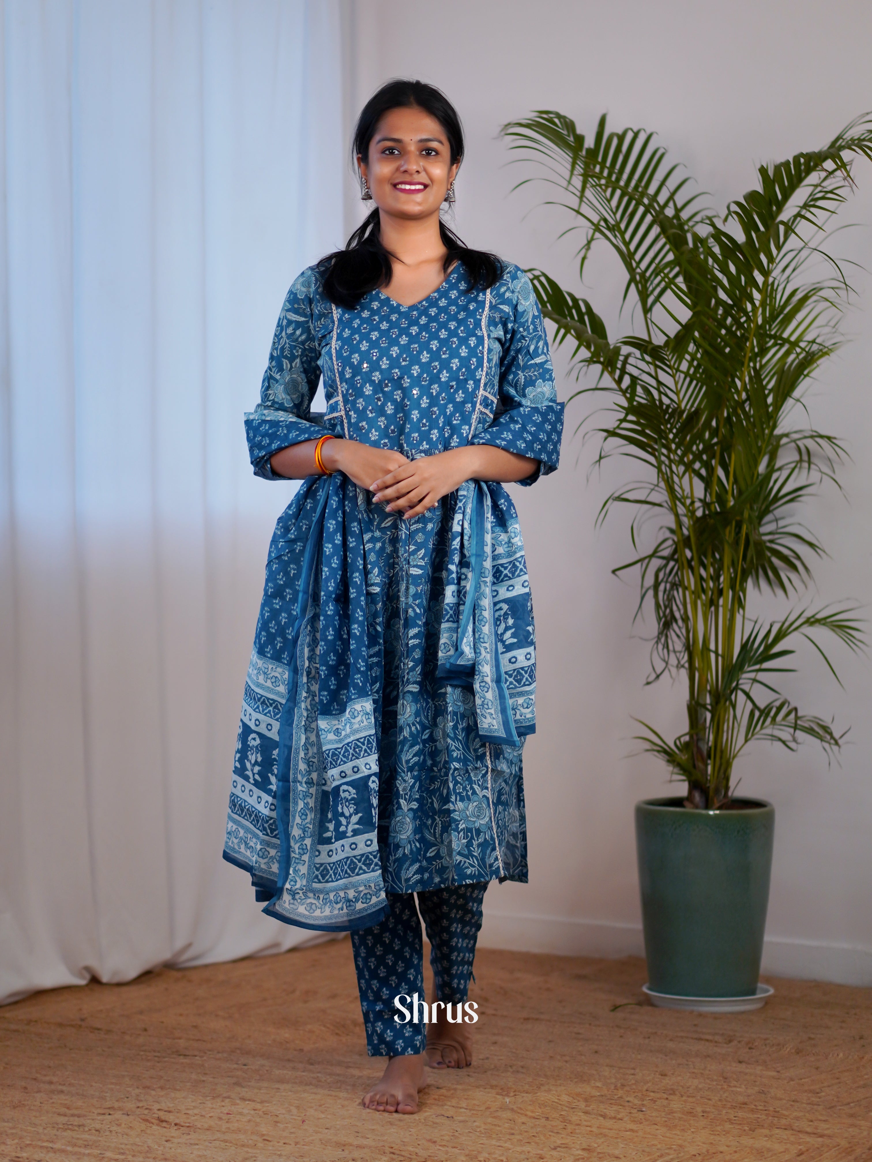 Blue -3pc Printed Readymade Suits