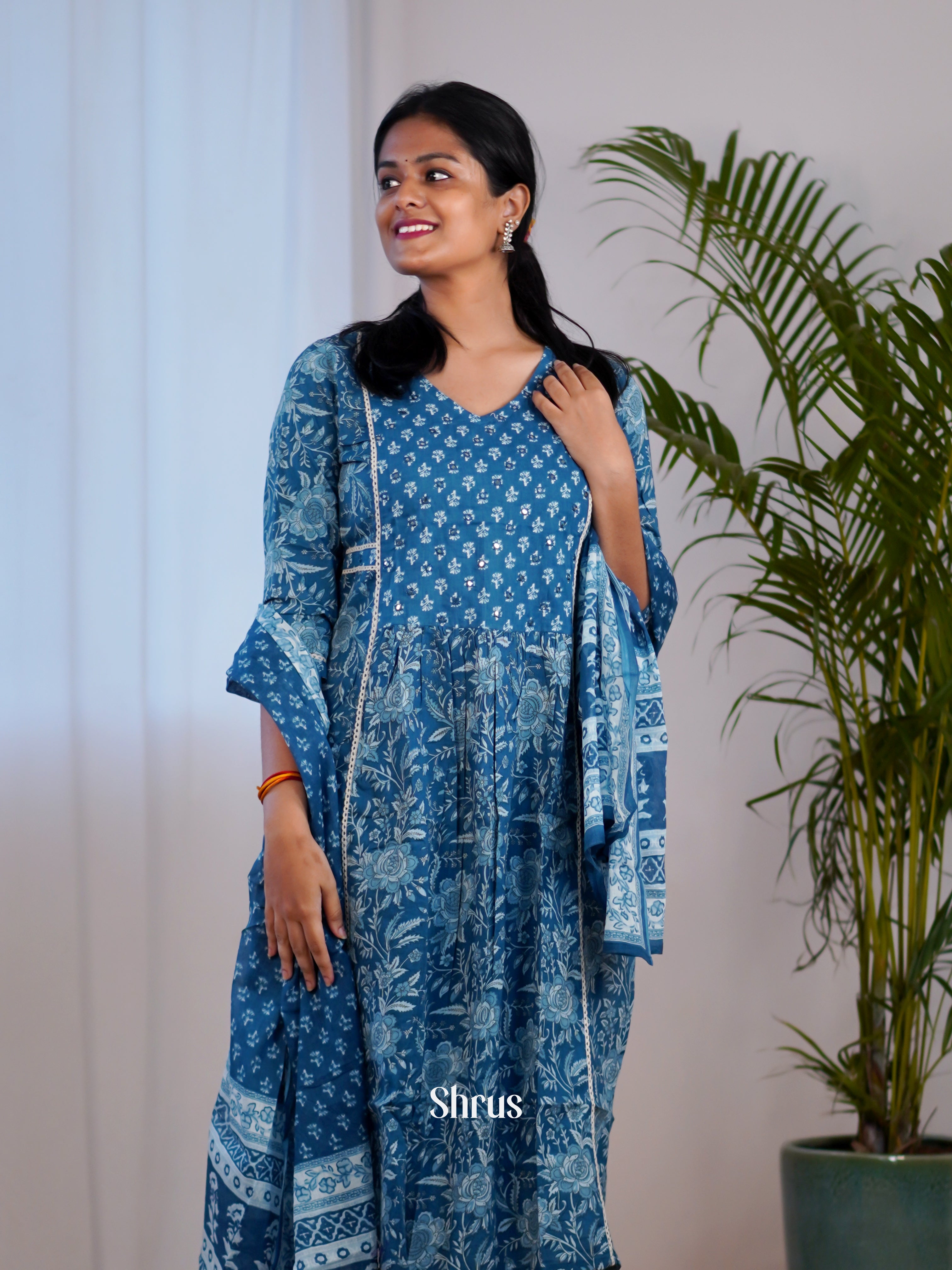 Blue -3pc Printed Readymade Suits