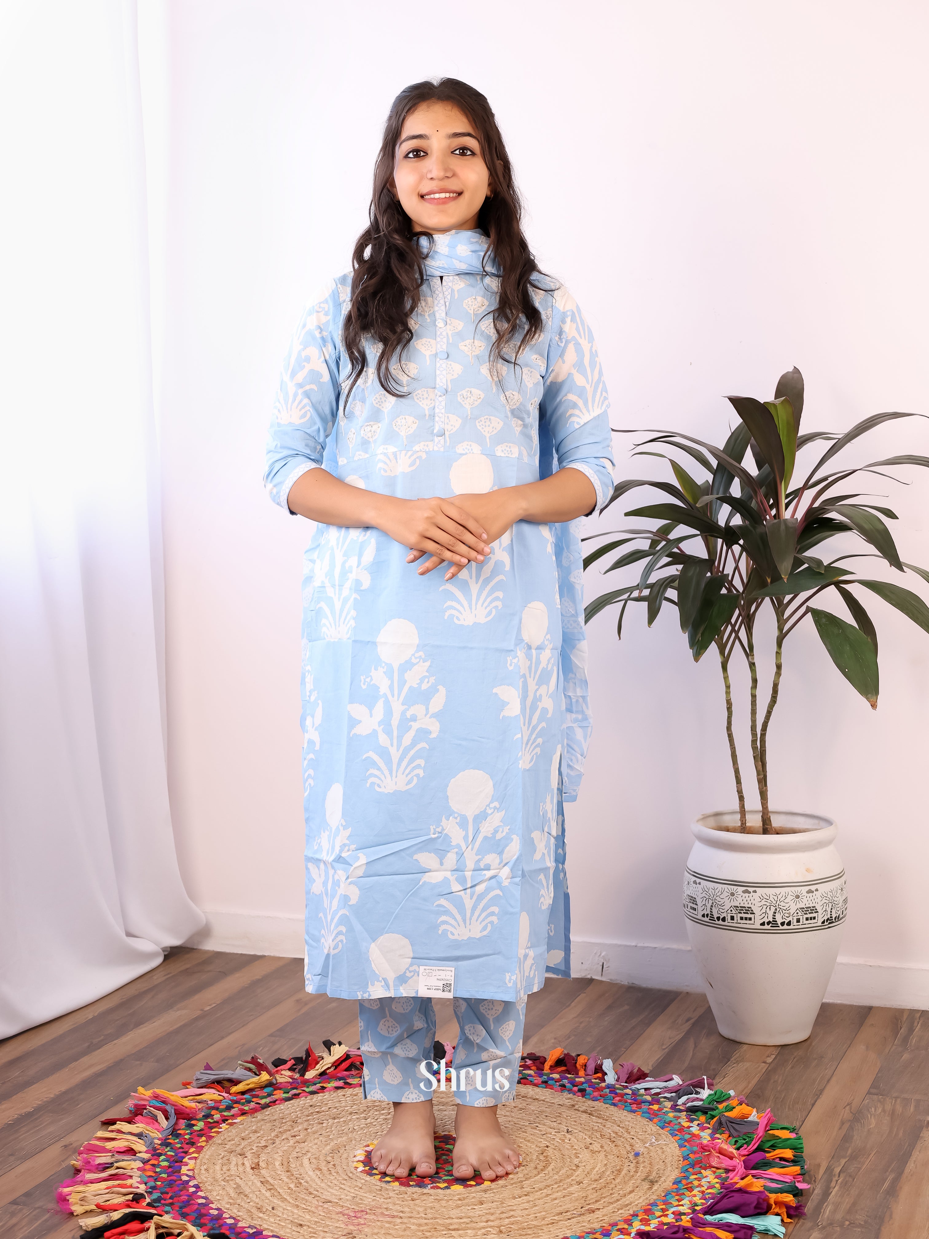 Blue - 3pc Cotton Readymade Suits