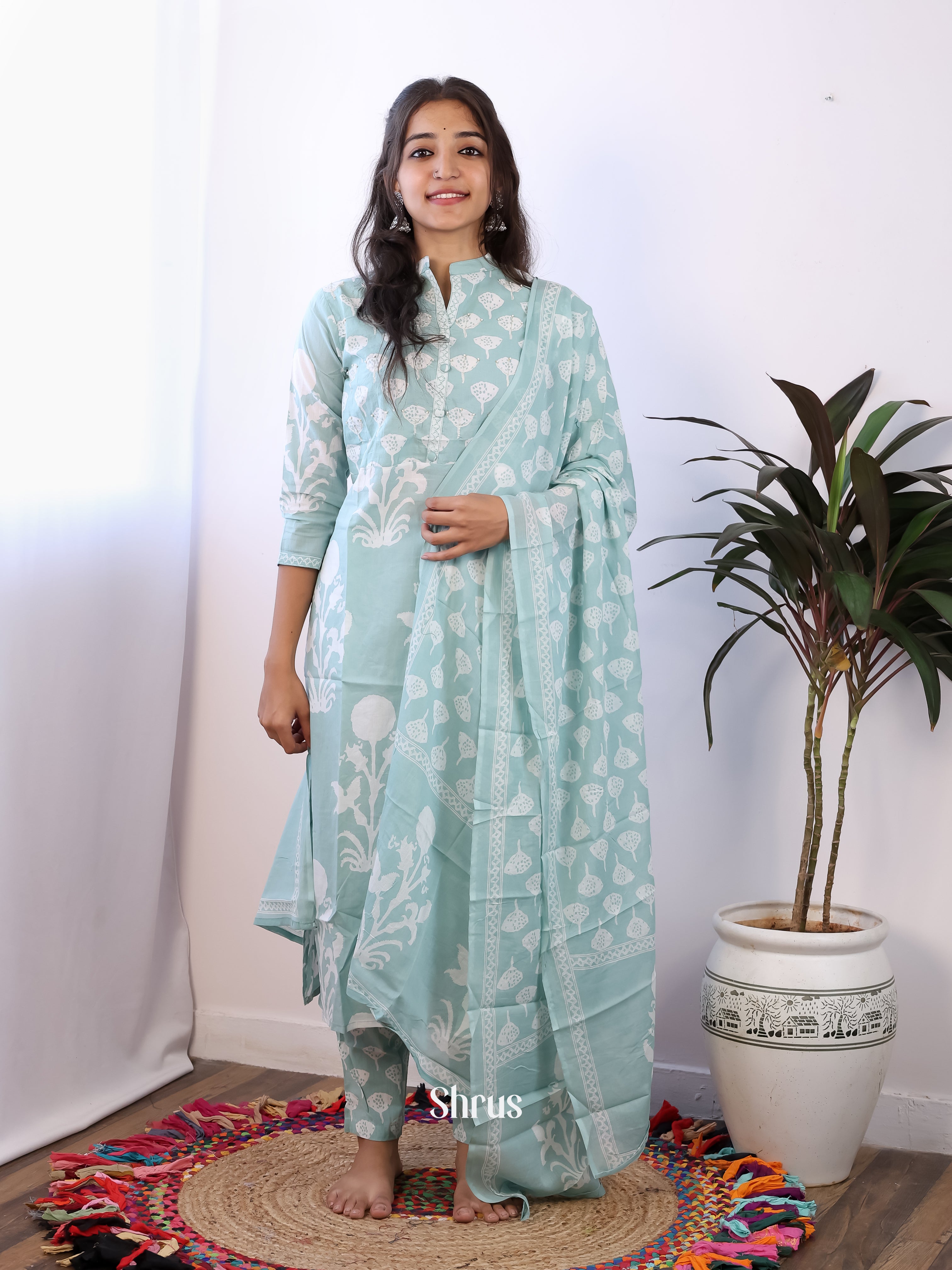 Pastel Blue - 3pc Cotton Readymade Suits