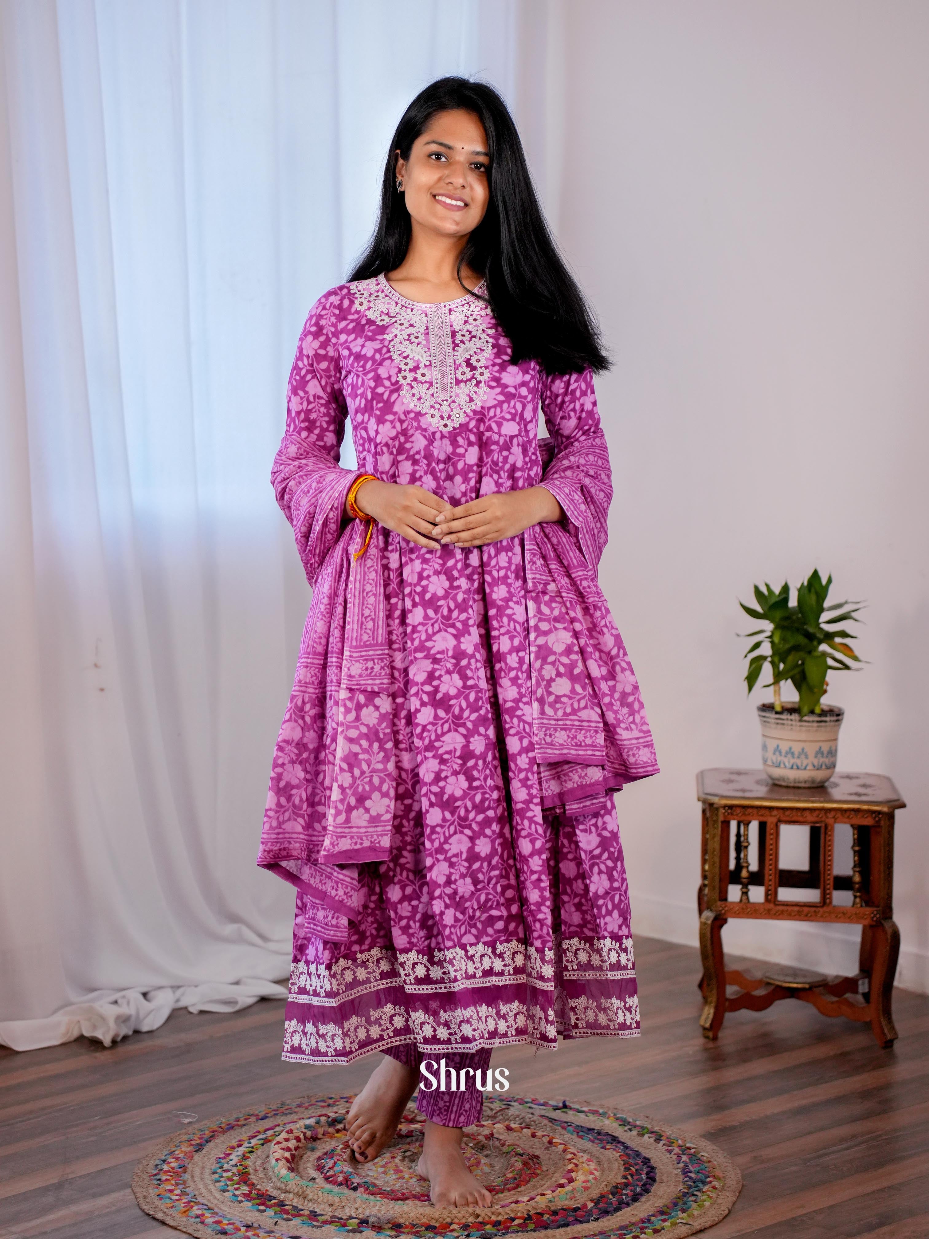 Purple  -3pc floral printed  Readymade Suits