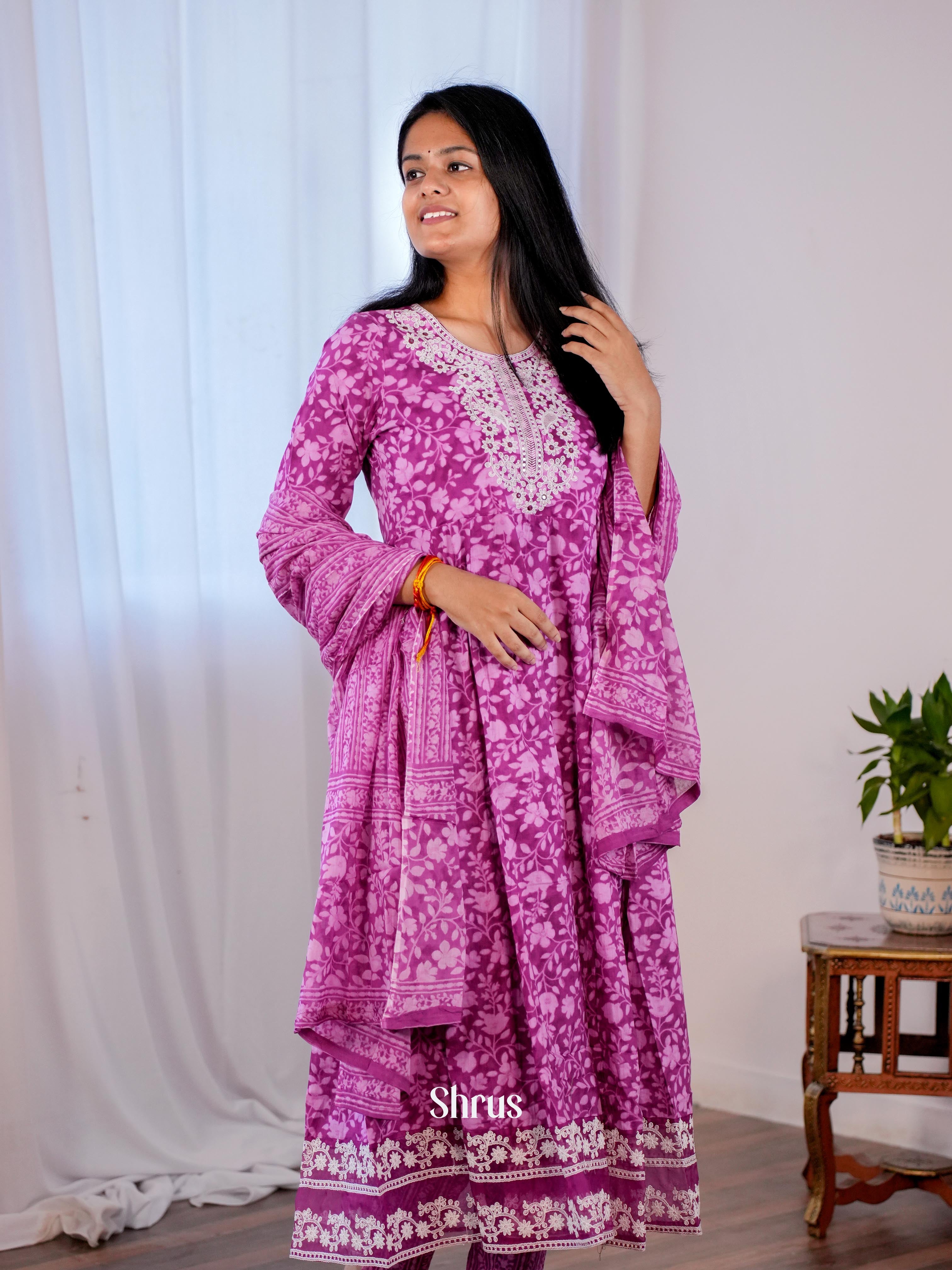 Purple  -3pc floral printed  Readymade Suits