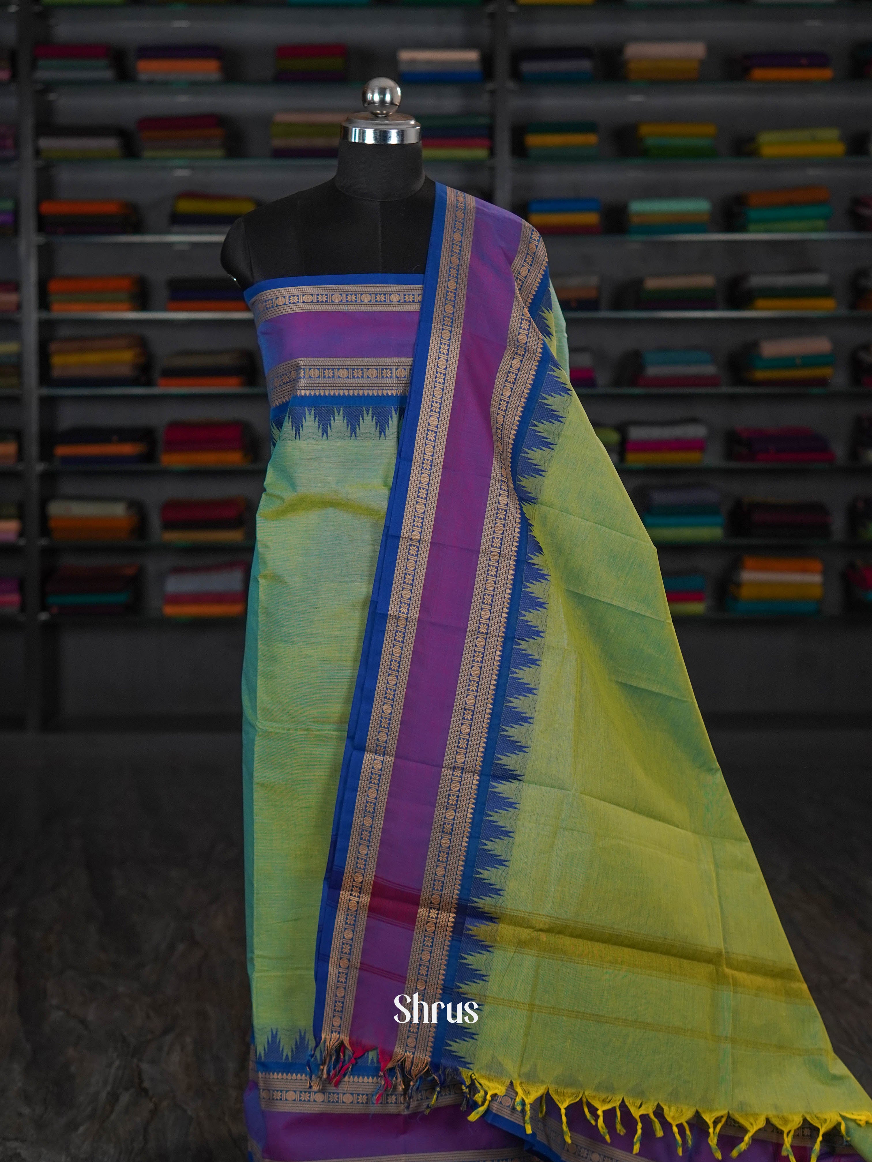 Bluish Green & Purple   - chettinad top & dupatta combo