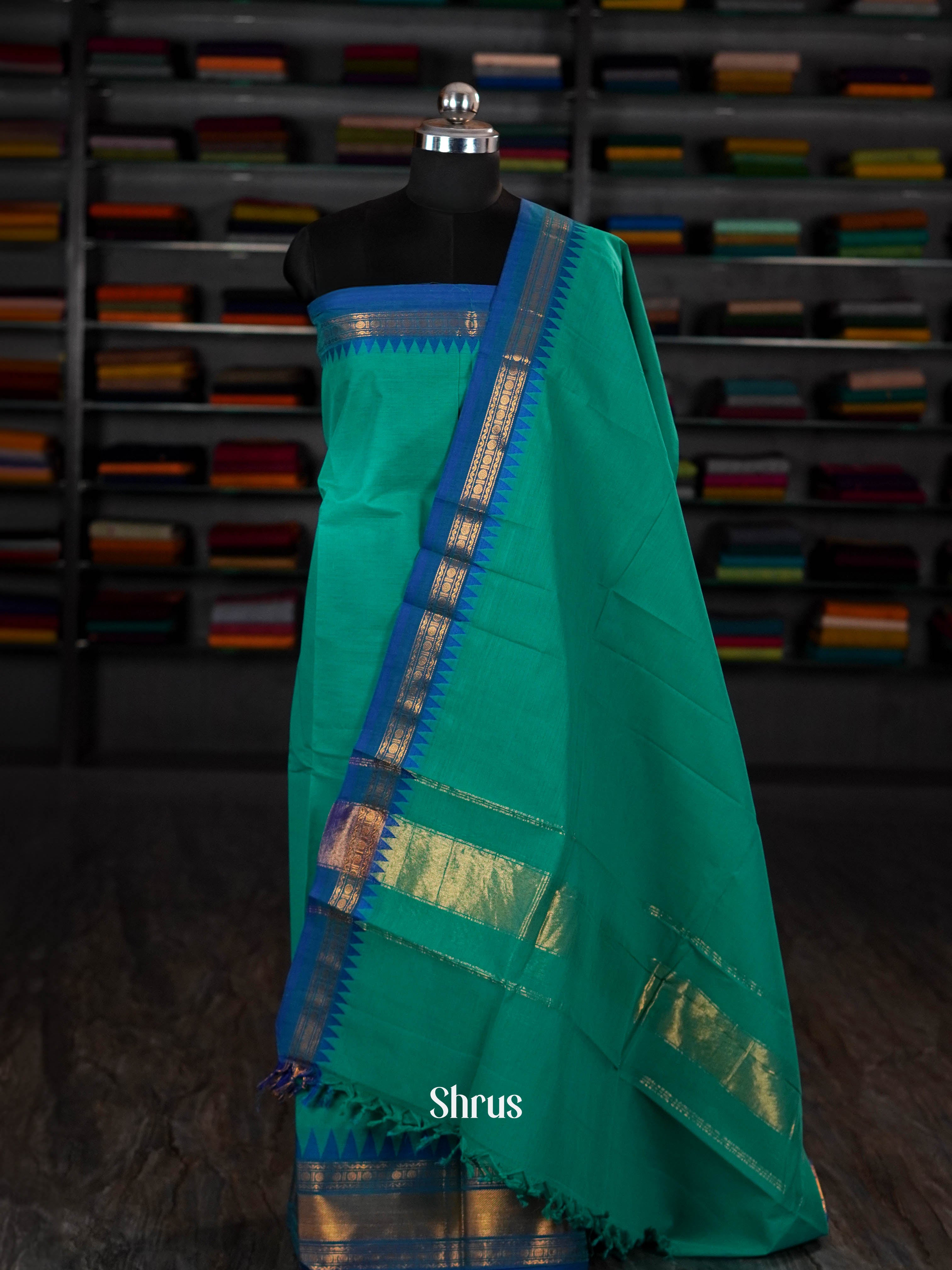 Teal & Blue  - chettinad top & dupatta combo